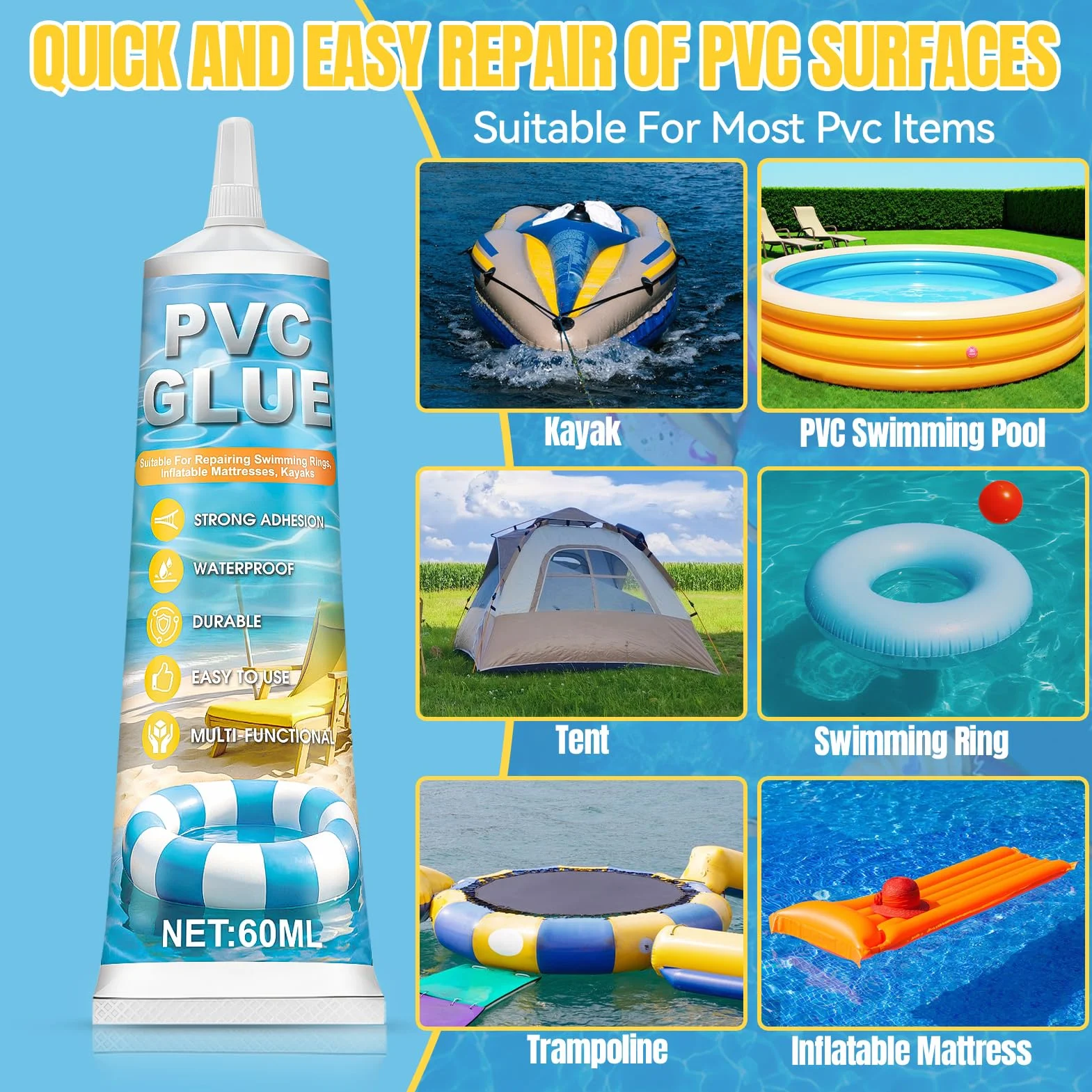 Kit Réparation Piscine, Spa Gonflable et Matelas Pneumatique Robuste, Imperméable, Durable