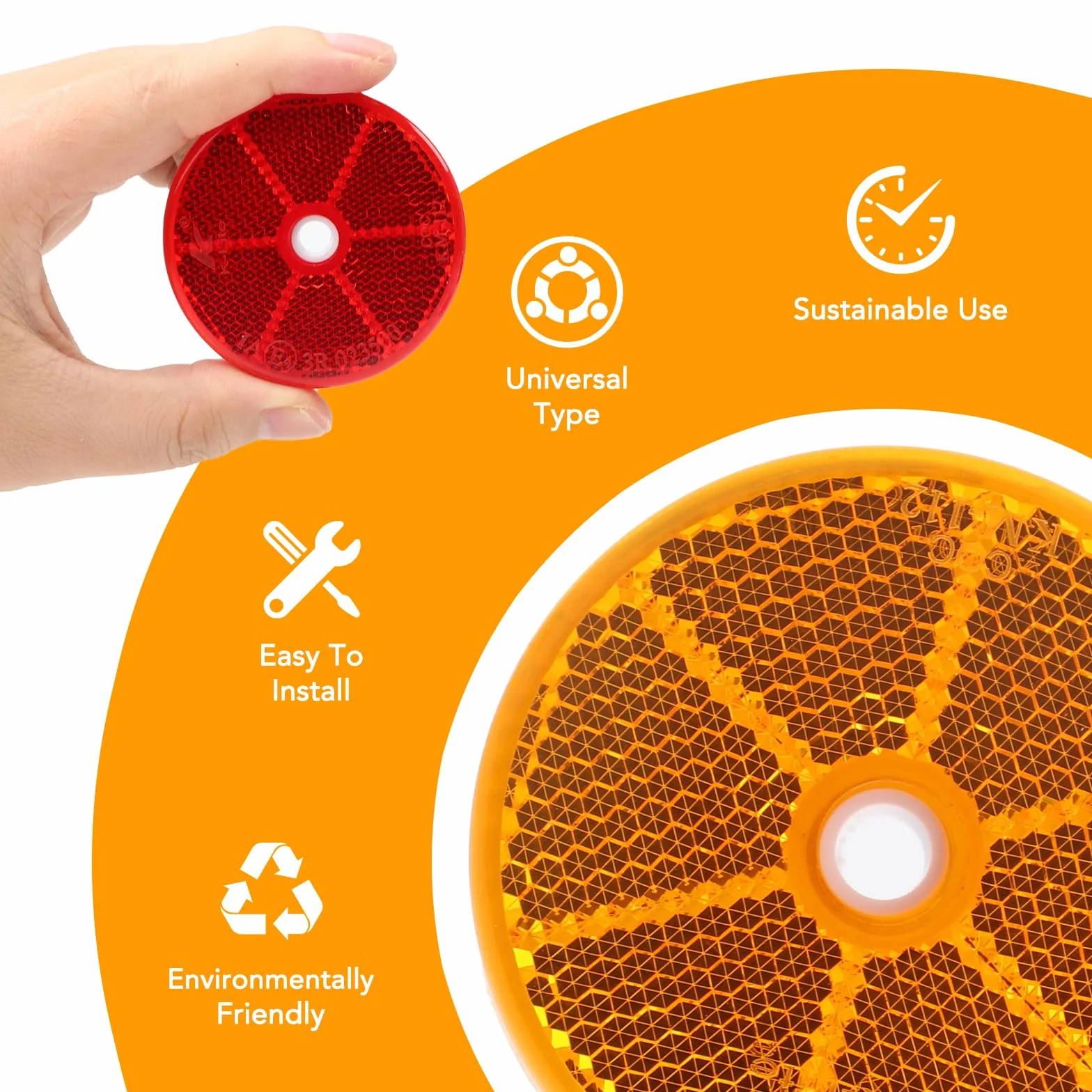 Lot de 12 catadioptres ronds en 3 couleurs, diamètre 60 mm, réflecteurs latéraux ronds à visser, pour voiture, camion (orange, blanc, rouge)