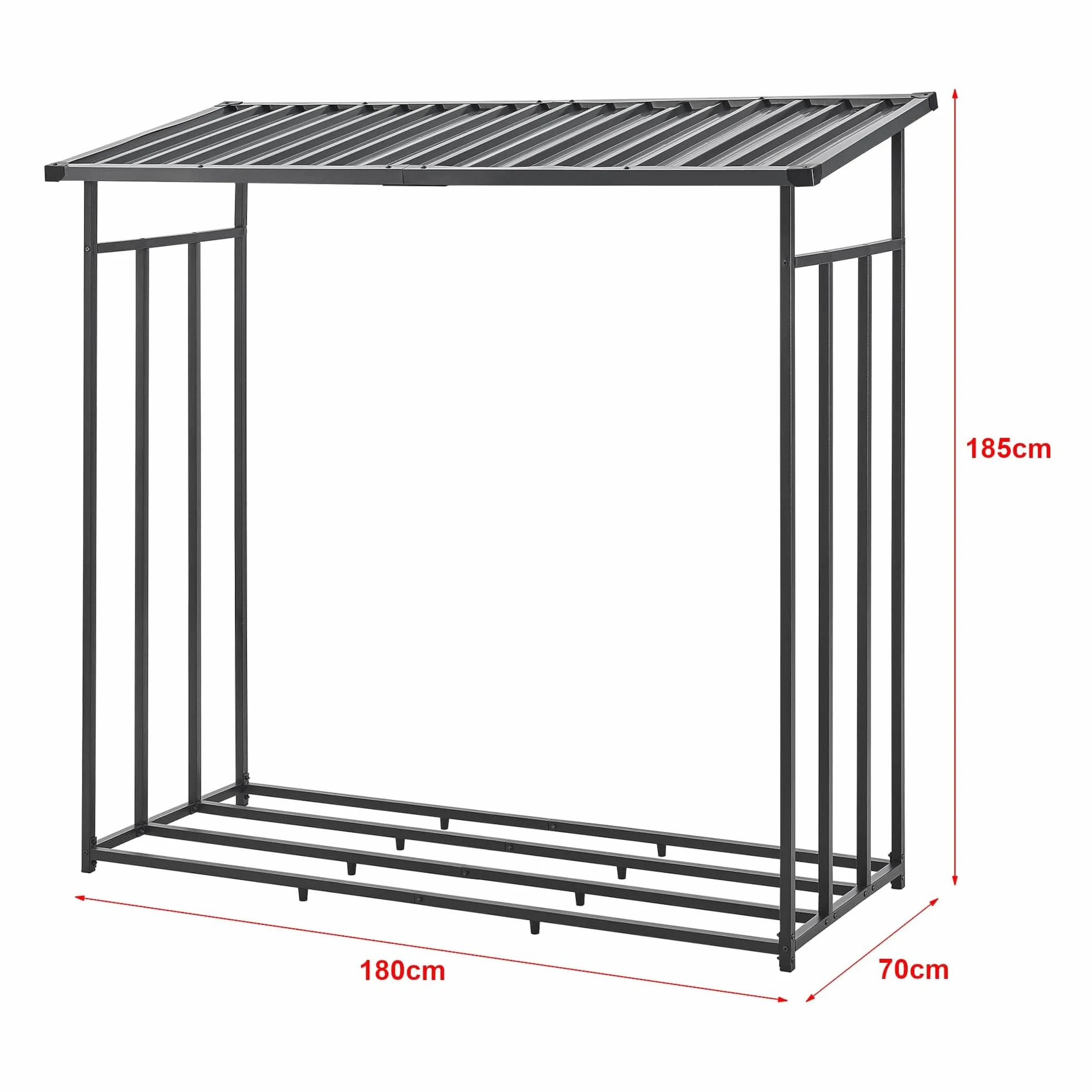 Abri-Bûches Couvert avec Housse de Protection Support Bois de Chauffage Acier Galvanisé Laqué Noir