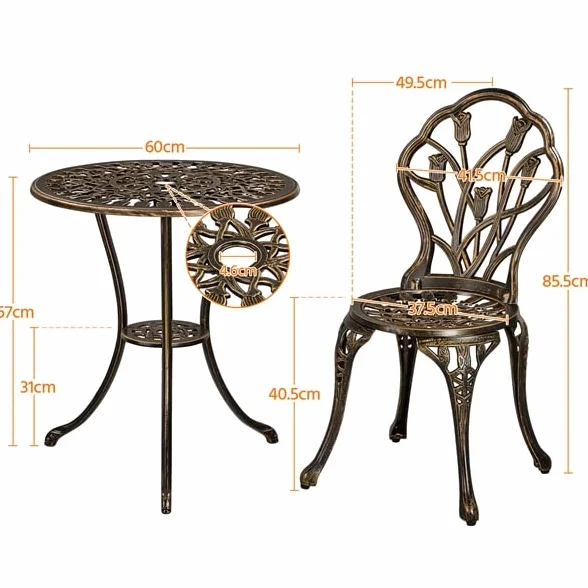 Yaheetech Ensemble Table et Chaises Salon de Jardin Balcon Kit Bistro 2 Chaises 1 Table Aluminium Bronze