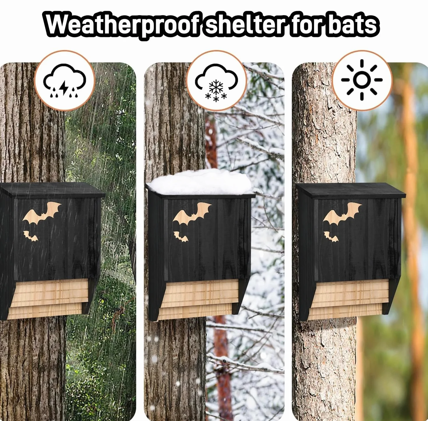 Nichoir pour chauve-souris en bois double chambre résistant aux intempéries noir