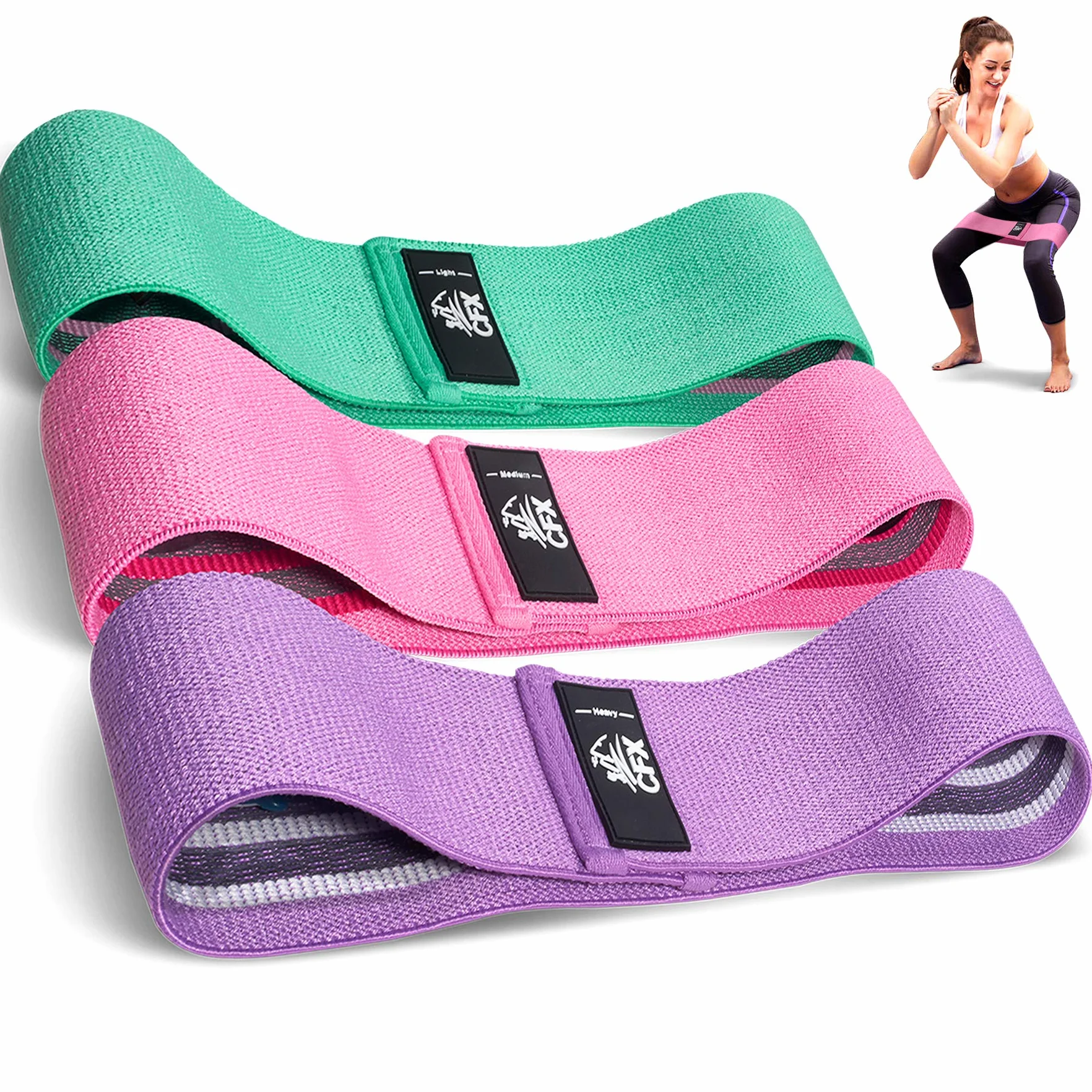 CFX Elastique Musculation, [Lot de 3] Bande de Resistance 3 Niveaux de Force, Physique Musculation, Pilates Yoga, avec Sac de Rangement
