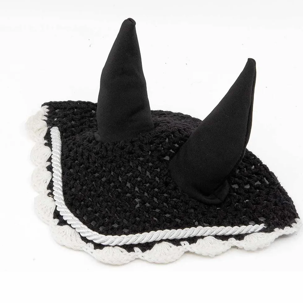Hobby Horse Ensemble d'accessoires Licol moumoute avec Longe et Bonnet Anti-Insectes - Taille A4 et A3 (Noir)
