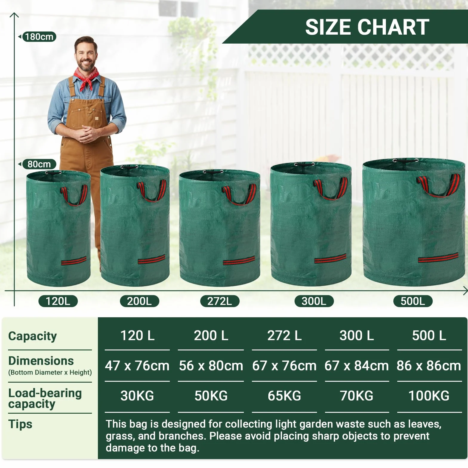 Velway Sacs à Déchets de Jardin Robustes 500Lx2 Réutilisables avec Poignées Pliables Tissu Industriel