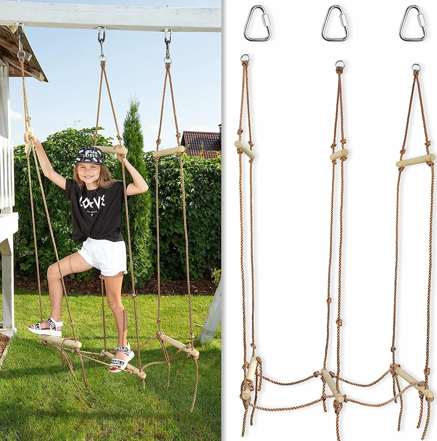Échelle de Corde de Pont Rickety - Accessoires de Ligne Slack Ninja - Accessoires de Parcours d'obstacles d'arrière-Cour pour l'entraînement de Guerrier Ninja - Saut de Pont de Corde pour Les Enfants