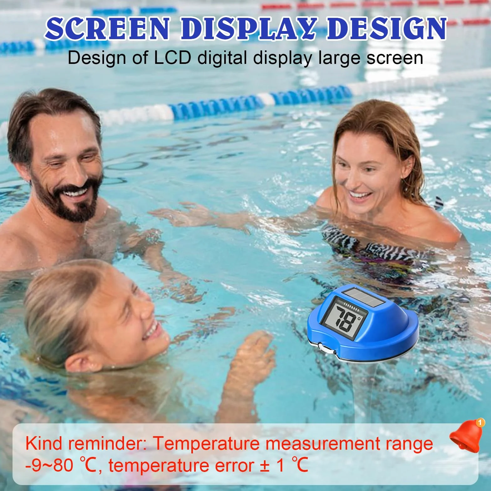 Thermomètre de Piscine Numérique Solaire avec Écran Double Face Flottant pour Spas et Piscines
