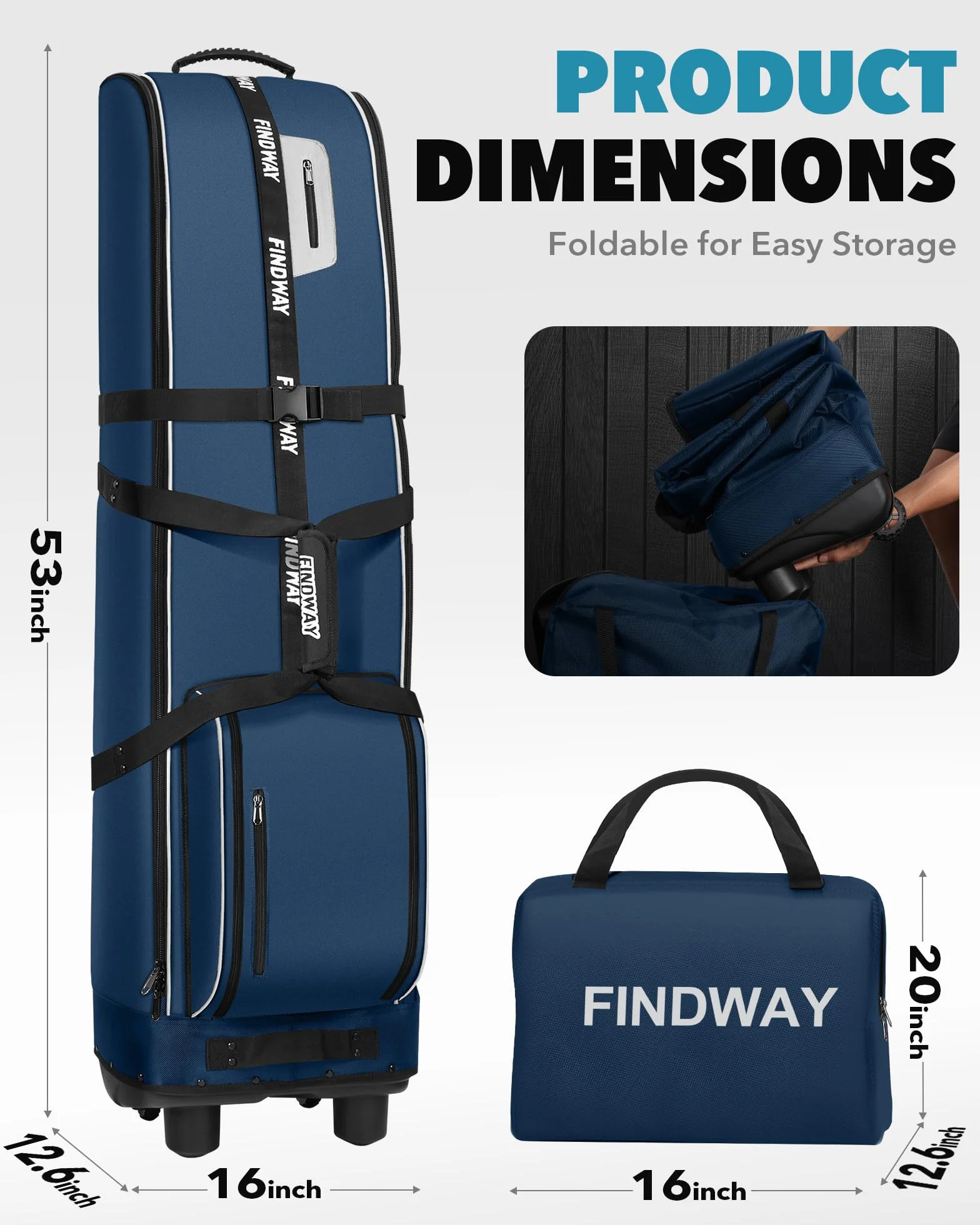 Findway Sac Voyage Golf avec Coussin Amovible Supplémentaire, Housses de Voyage de Golf pour Clubs en Oxford 1680D Résistant à l'usure et Imperméable