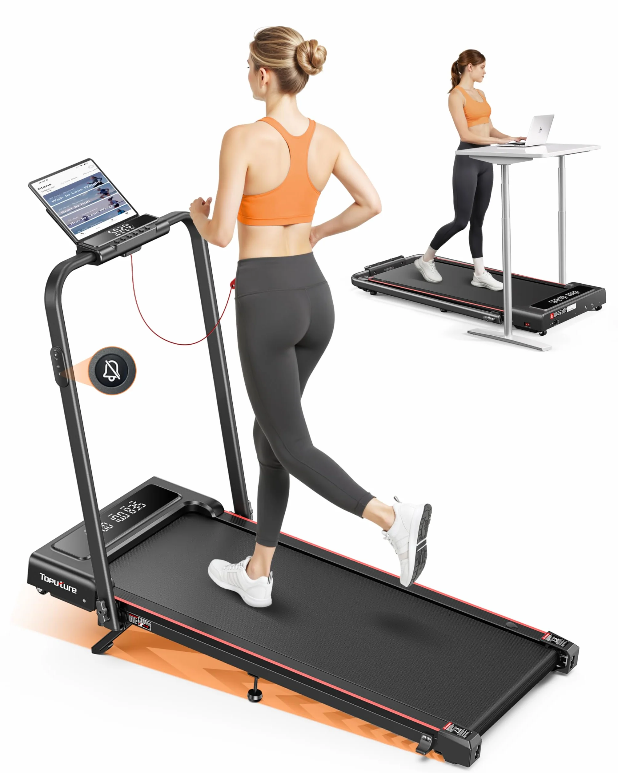 Tapis de Course, Inclinaison de 9%, 12km/h,électrique Pliable 4en1,Compact et Portable,2.5 HP, Peut être placé sous Le canapé,télécommande,APP,Double écran LED, adapté au Bureau à Domicile