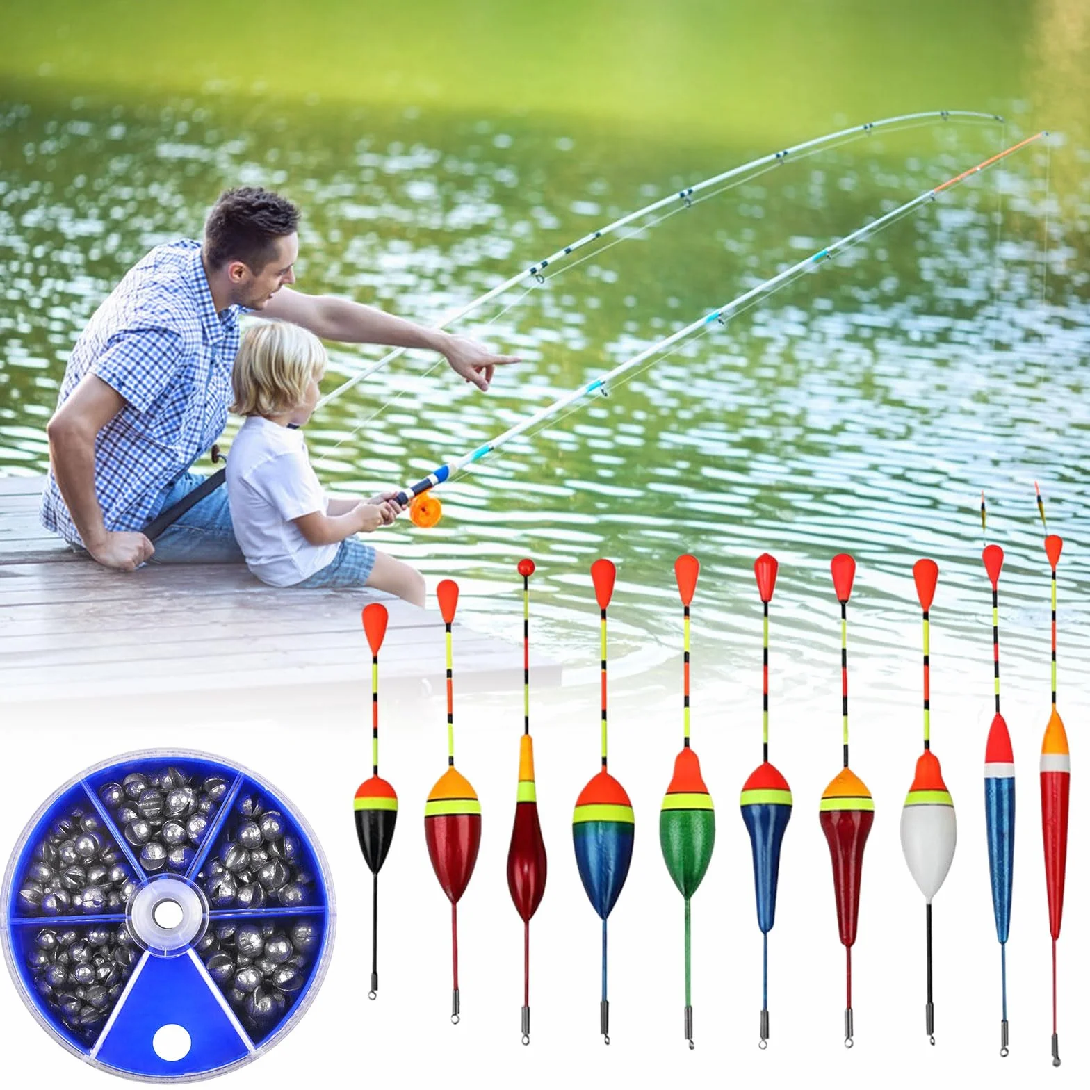 Cerioll Flotteurs De Pêche, 10 Pièces Flotteur Truite, avec 100 Pièces Plombs pour Pêche