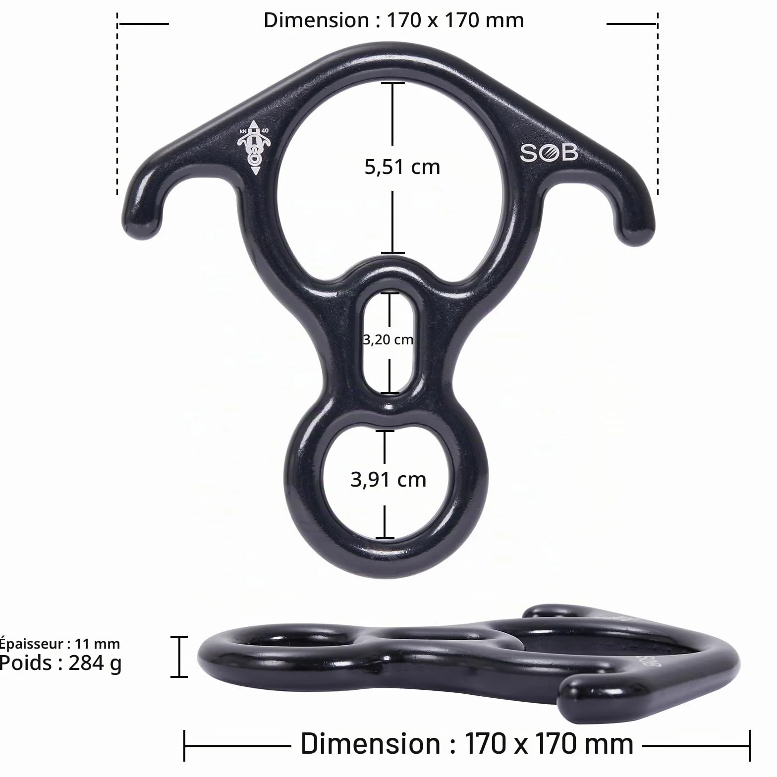 SOB Équipement de Descente à Oreille Recourbée Dispositif de Rappel 40KN Aluminium Descendeur Figure 8 Descendant Escalade pour Les Loisirs de Plein Air Appliquer Cordes 8–13 mm