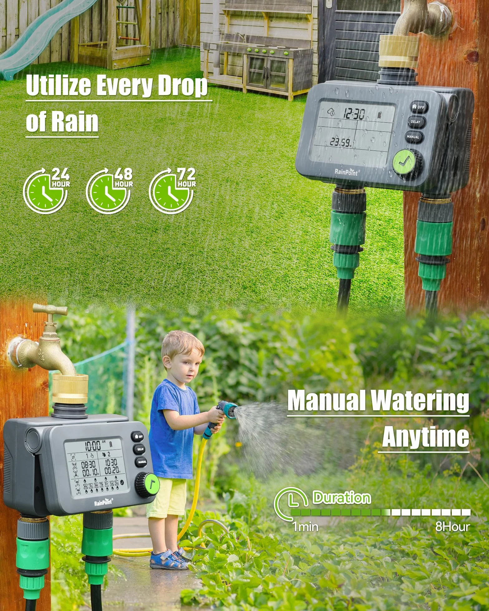 RAINPOINT Programmateur Arrosage 2 Sorties, Minuteur Automatique Jardin IP54