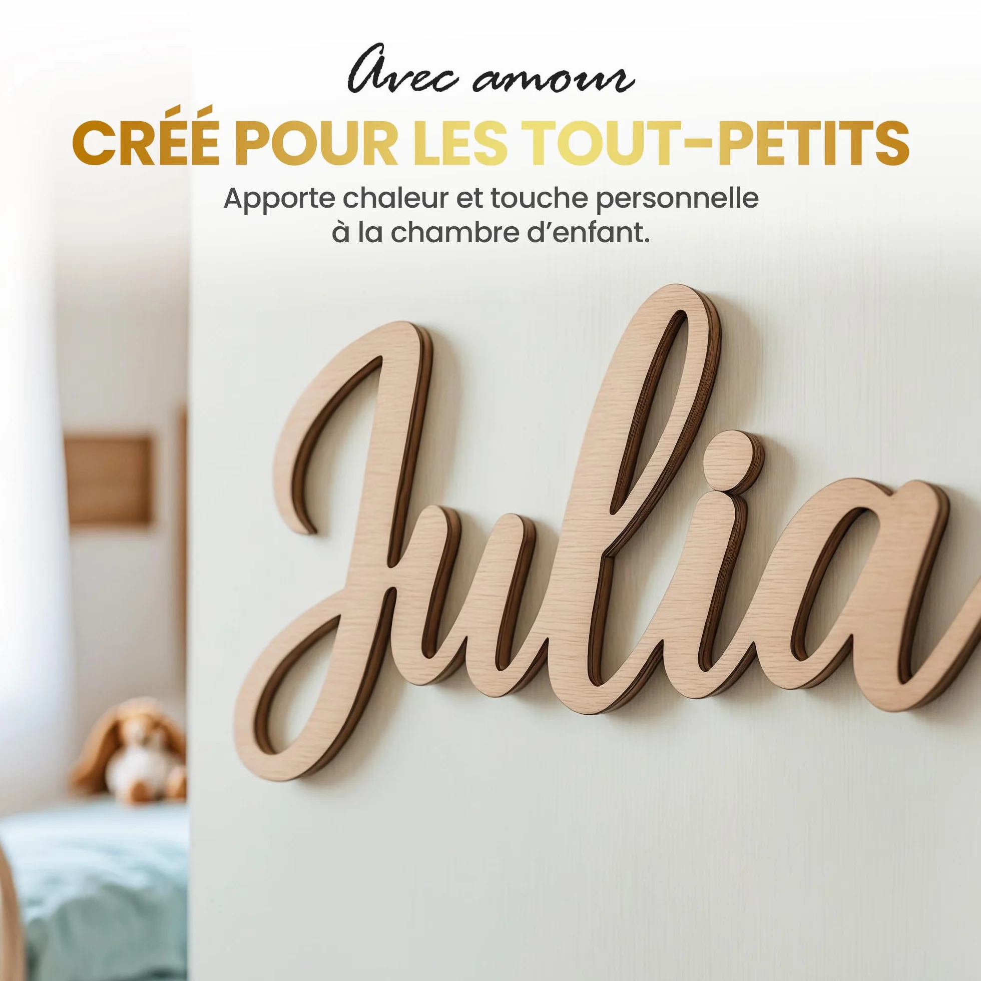 Plaque Porte Personnalisée en Bois & Acrylique Effet 3D – Déco Murale Enfant – TIEFENWERK®