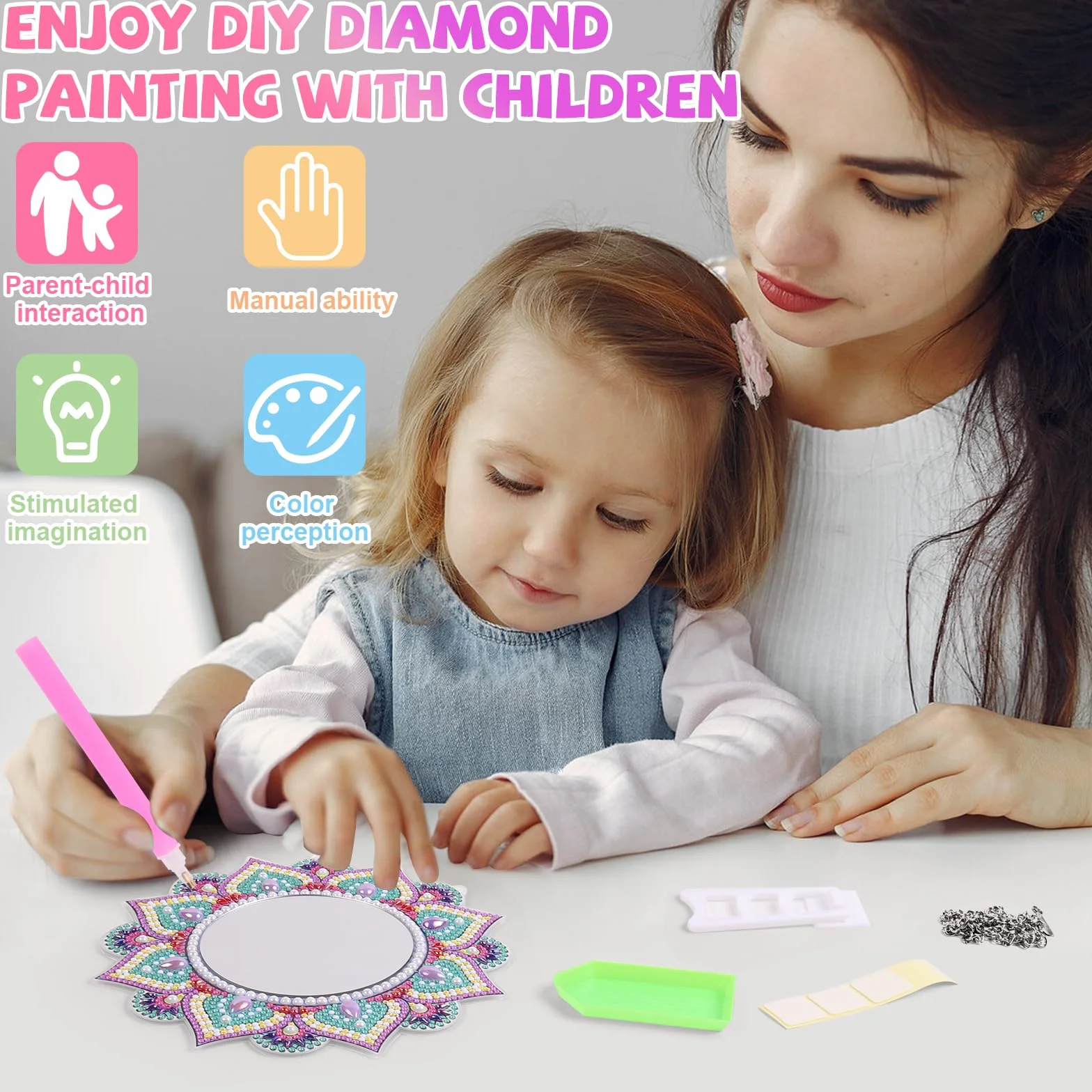 StarryTiger 5D Diamond Painting Mirror, Maquillage Jouet Miroir de Peinture Diamant, Enfant Activité Manuelle, Cadeaux pour Filles 5-12 Ans