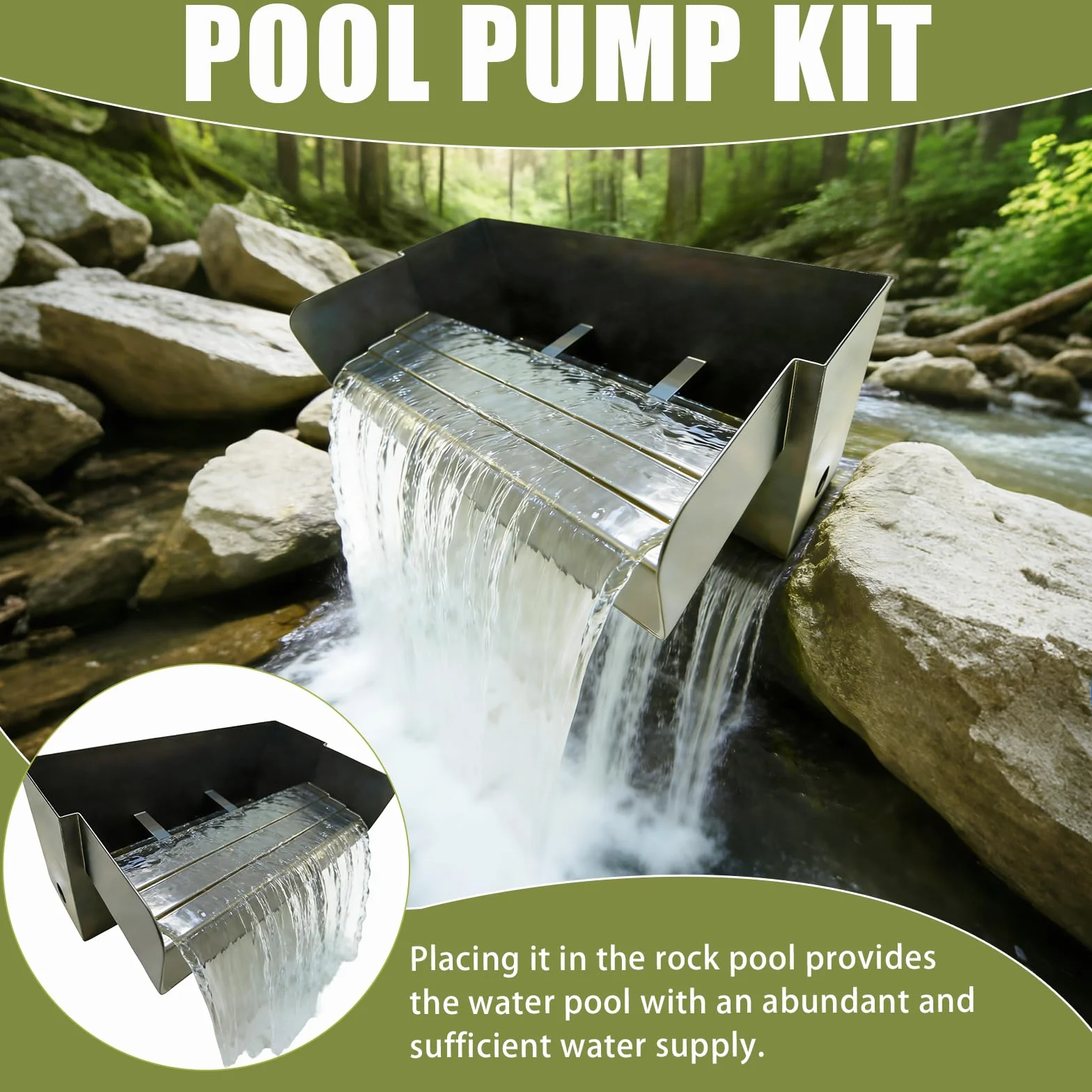 Cascade pour Bassin de Jardin 30 cm Acier Inoxydable Fontaine Décorative Extérieur sans Pompe