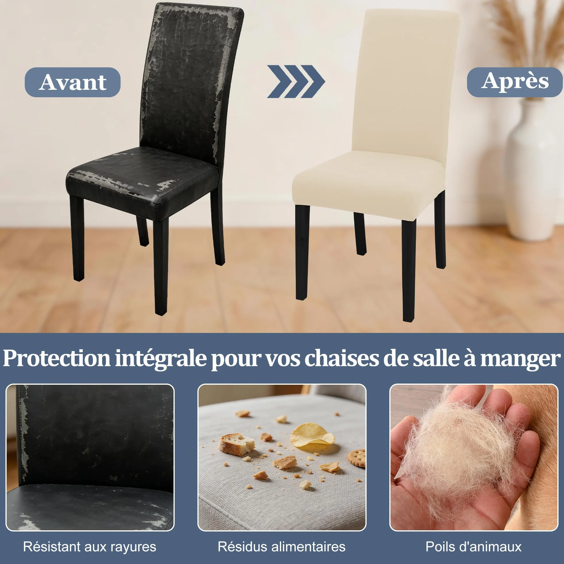 Housse de Chaise Haute de Bureau Lot de 4 pièces Beige pour Salon Cuisine