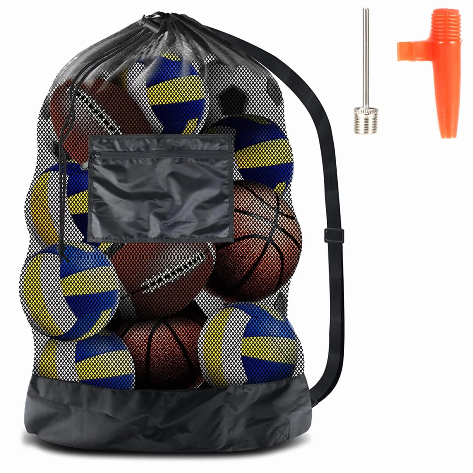 Sac de Ballon en Filet, Grand Capacité Sac de Ballon, Sacs de Rangement pour Football avec Cordon de Serrage Bandoulière pour Basket-Ball Football Volley-Ball, Tennis, 24 * 36in, Noir