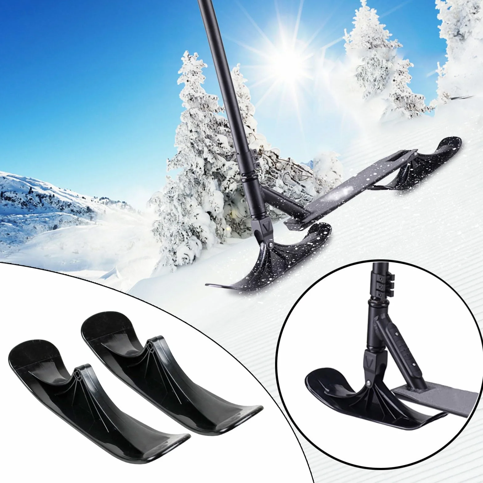 Lot de 2 patins à neige - Kit de conversion pour trottinette à neige - Kit de conversion - Planche de skate pliable - Accessoire de vélo d'hiver pour enfants - Accessoires de traîneau à deux roues -