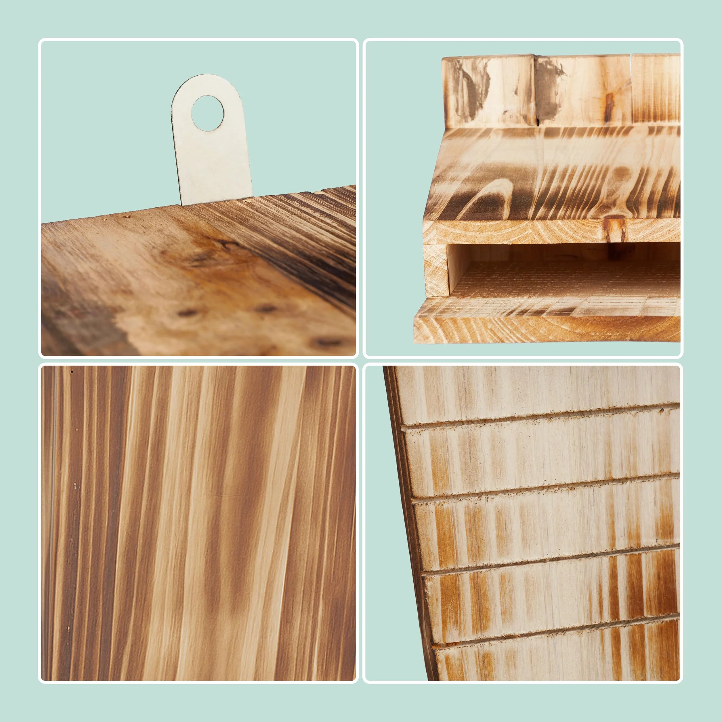 Relaxdays Nichoirs pour Chauves-Souris Lot de 4 34 x 22,5 x 12,5 cm Aspect brûlé Naturel
