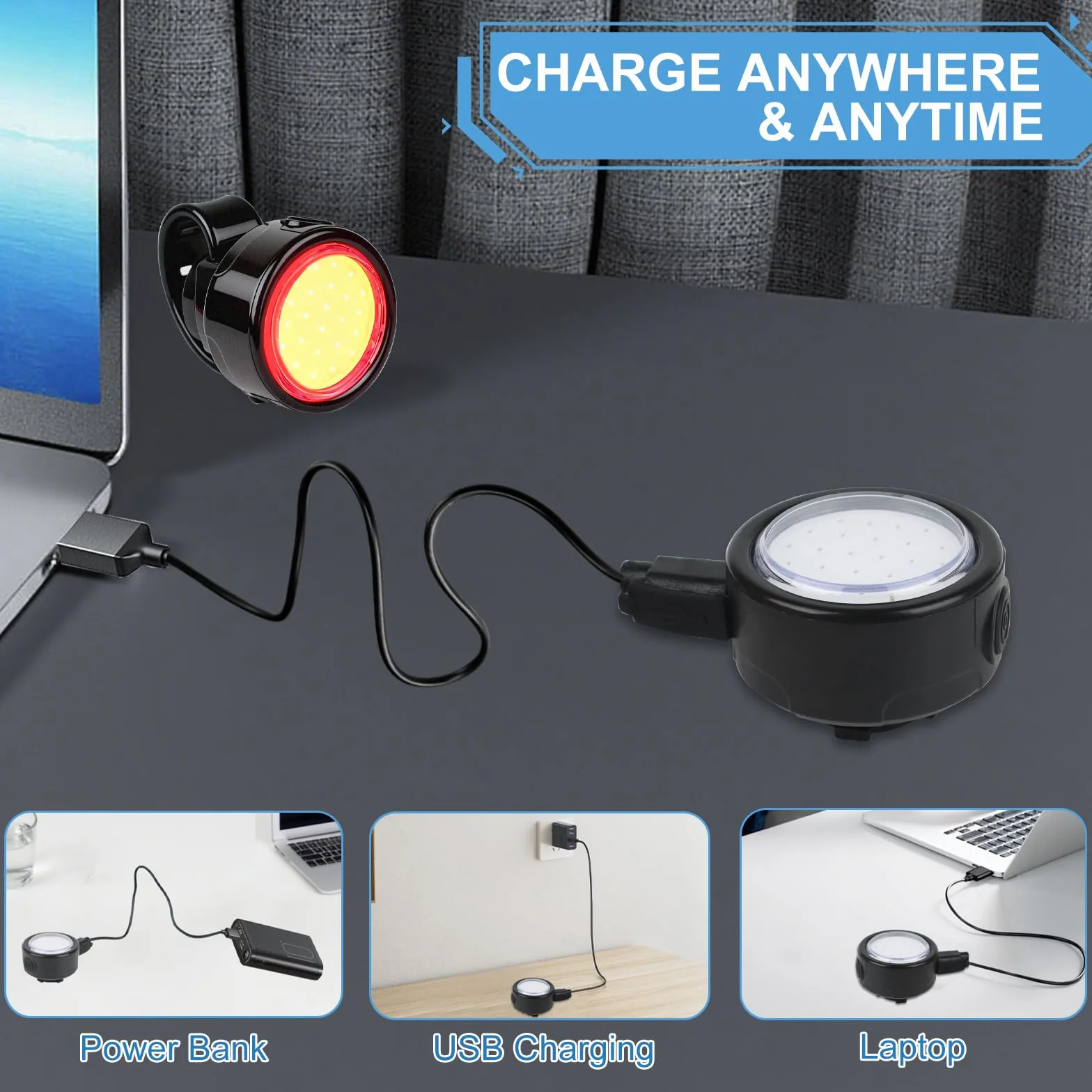 AXFEE Lumiere Velo Avant et Arriere, Eclairage Velo Rechargeable, Lumiere Velo, Phares de Vélo Avant et Arrière, Lampe Vélo Etanche, pour Le Cyclisme de Nuit