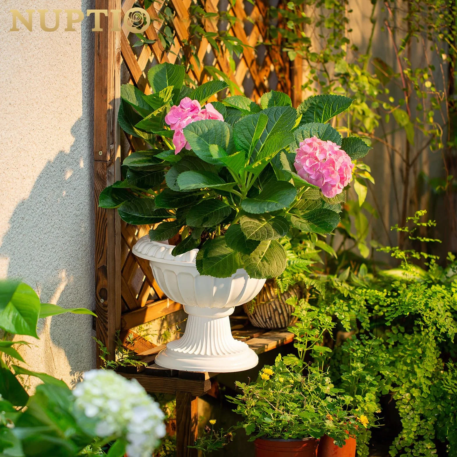 NUPTIO Lot de 2 Pots de Fleurs Classiques en Plastique 26 cm Blanc