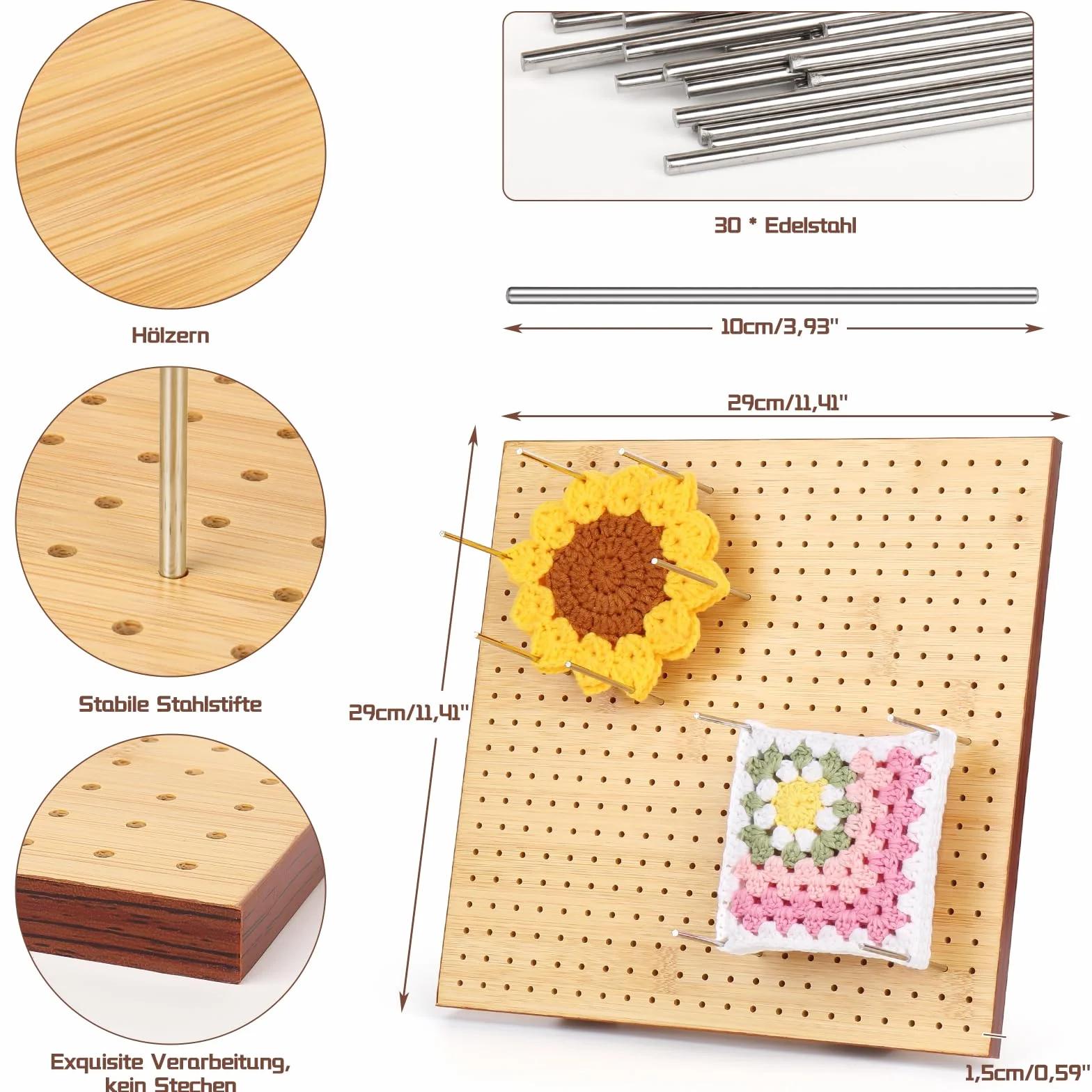 Katech 29cm Planche de Blocage Crochet Pliable, Kit Crochet Tricot pour Granny Squares avec 30 Tiges Métal