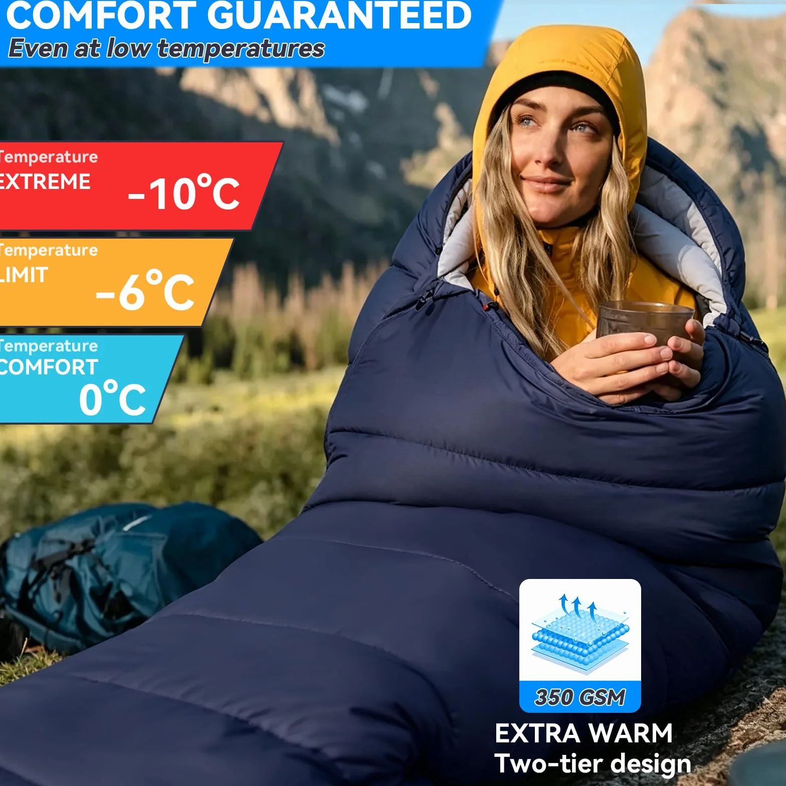 Sac de Couchage Adulte Enfant 4 Saisons Imperméable Momie Ultra Léger Camping Randonnée