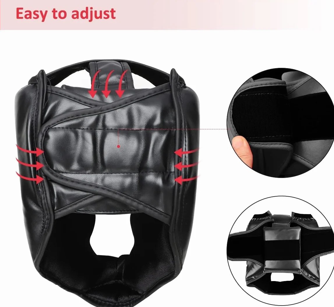 GROOFOO Casque de Boxe en Cuir synthétique pour Enfants et Adultes,Casque Boxe pour l'entraînement, Le Kickboxing, Le MMA, Le Muay Thai, Le Sparring, Les Arts Martiaux, Le karaté, Le Taekwondo