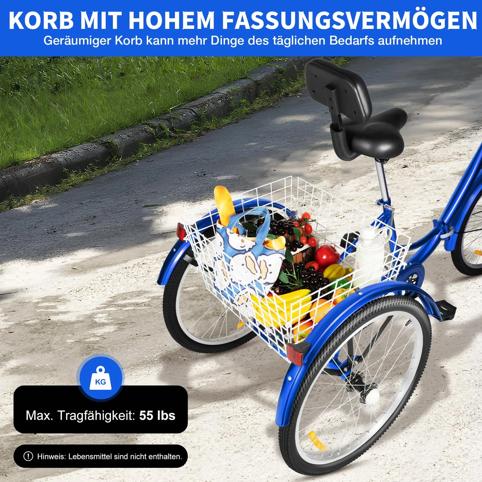 Tricycle pliable pour adulte 24 pouces 7 vitesses - 3 roues - Charge maximale : 120 kg - Vélo de ville - Vélo de trekking - Cruiser - Hauteur réglable - Frein en V - Avec panier de 25 kg - Sonnette