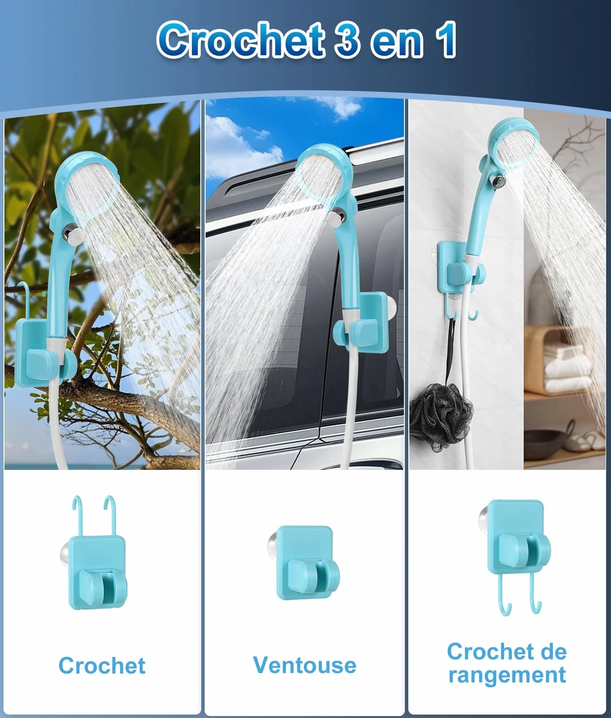 WADEO Kit Douche de Camping, Pompe de Douche Électrique Rechargeable, Pommeau de Douche avec Affichage Intelligent de Température et Pression d'eau Réglable