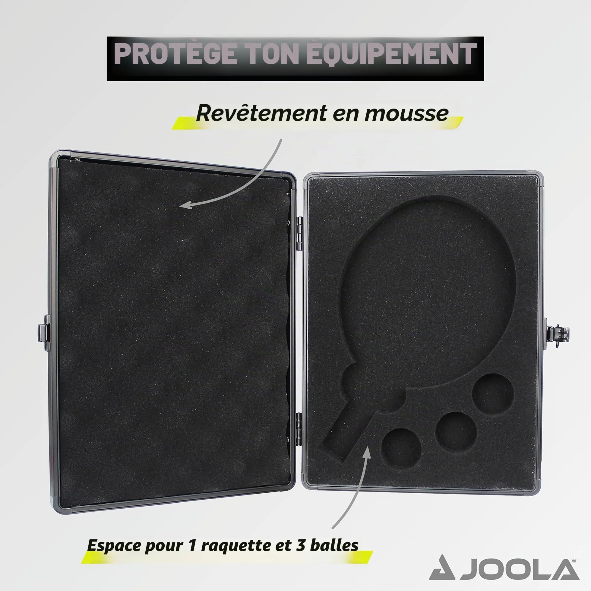 JOOLA Housse de Tennis de Table en Aluminium Noir 29 x 22 x 5,5 cm pour 1 Raquette et 3 Balles