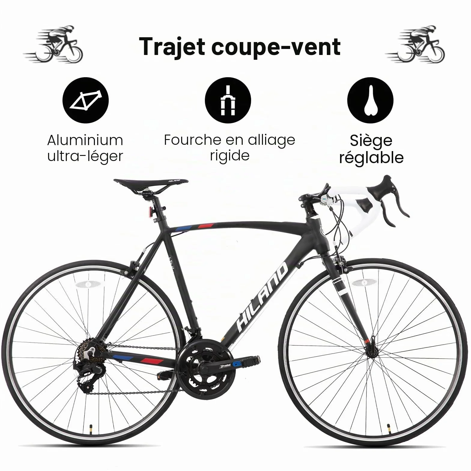 HILAND Alliance Vélo de Route 28" 700C, 14 Vitesses, Cadre Aluminium 49/53/57 cm, Noir/Blanc