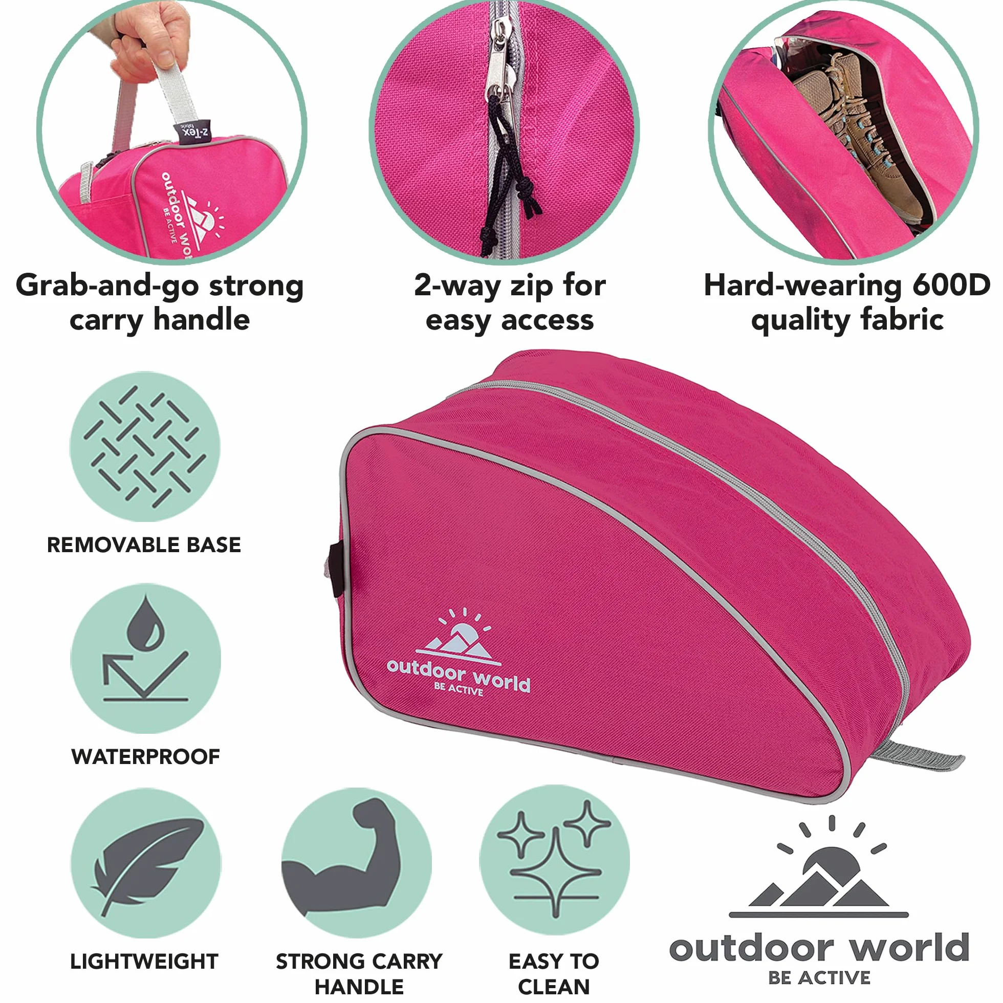Outdoor World Premium Sac à Bottes Résistant à l'eau Large Ouverture zippée Sac de Rangement pour Chaussures Rose