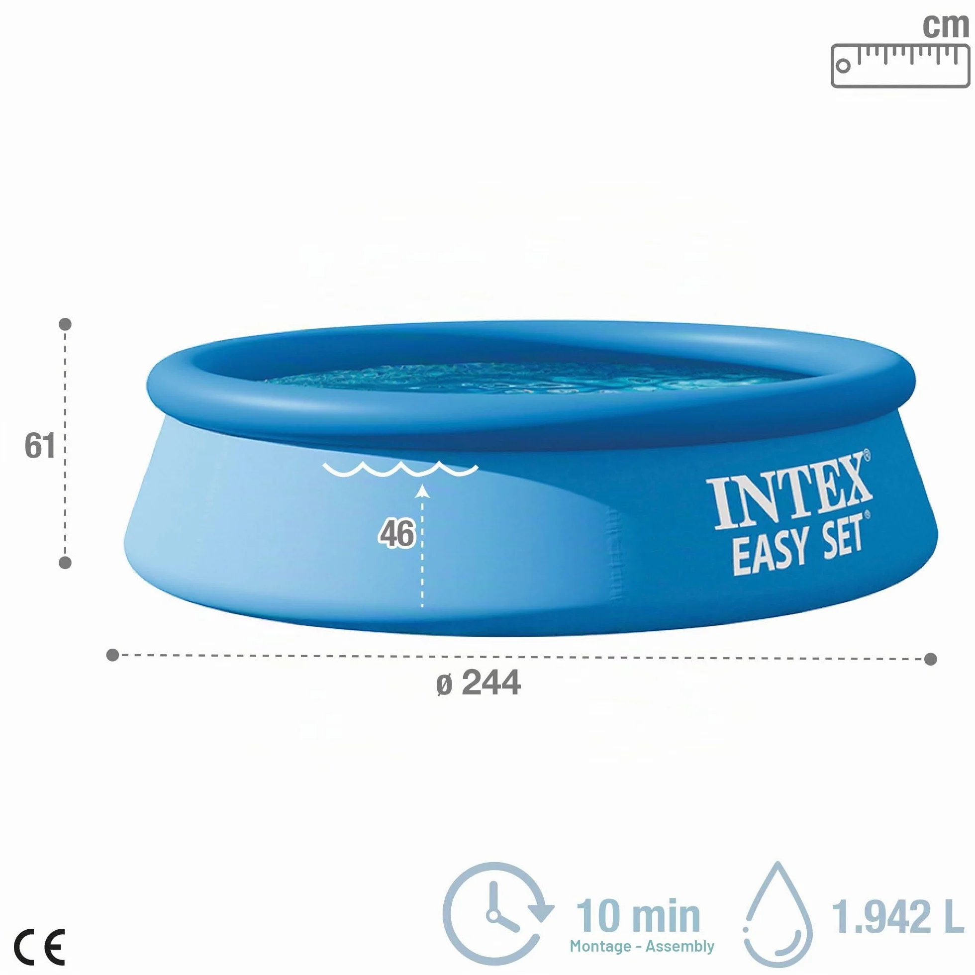 Intex piscinette easy set autoportante 2,44 x 0,61m