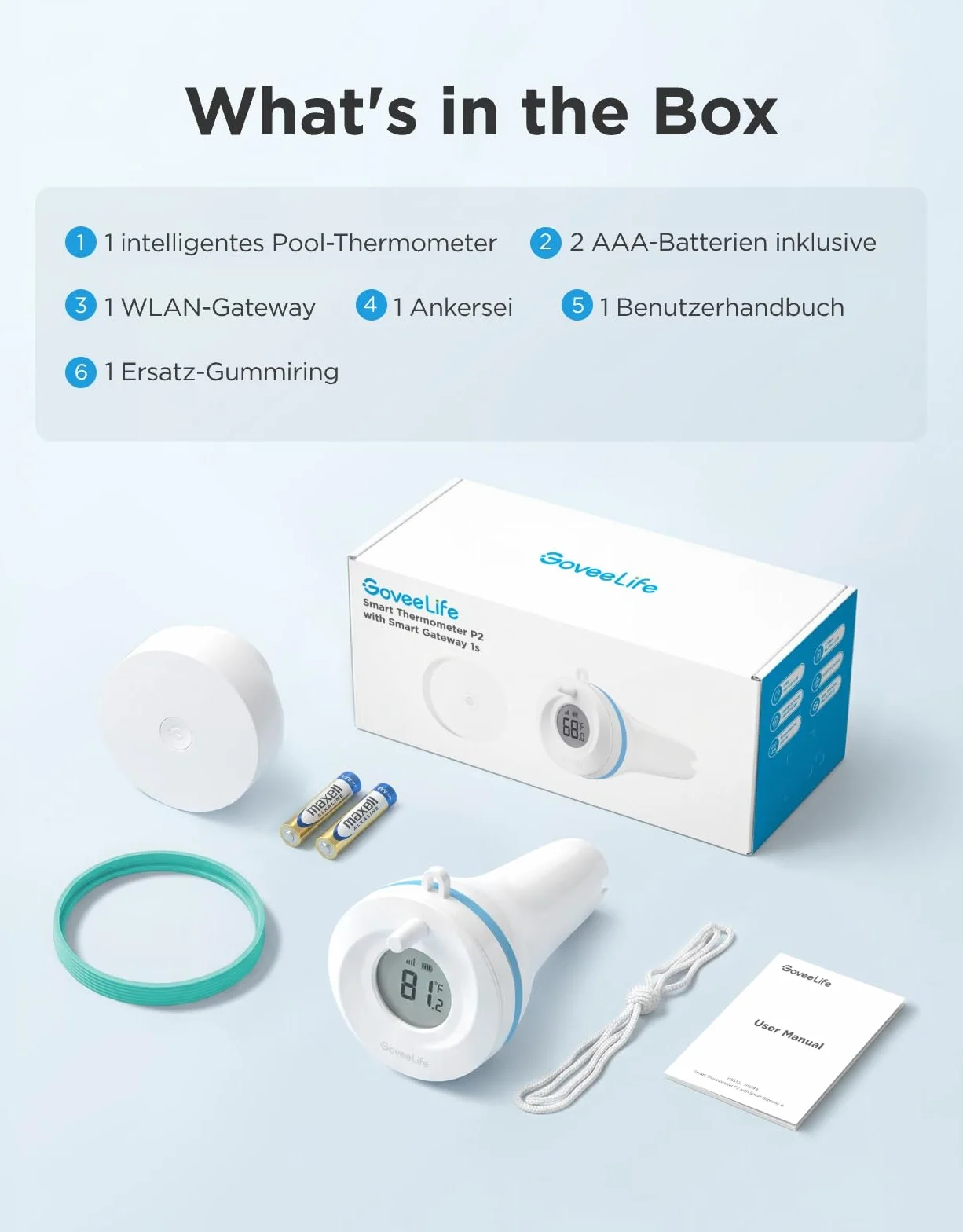 GoveeLife Thermomètre de piscine P2 IP68 Flottant Wi-Fi Alerte App 330 m