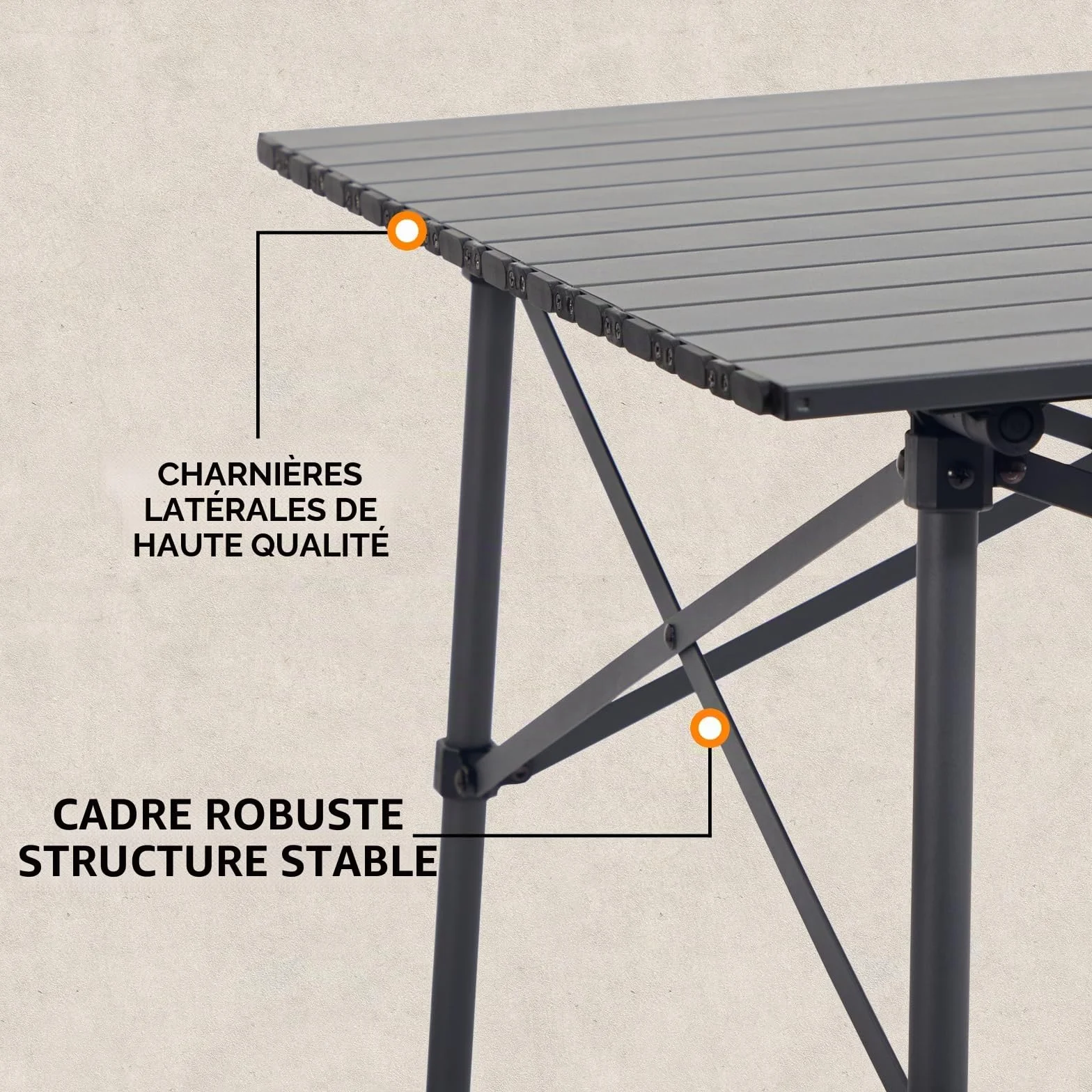Table de camping pliante carrée en aluminium 70 x 70 cm pour 4 personnes avec sac de transport
