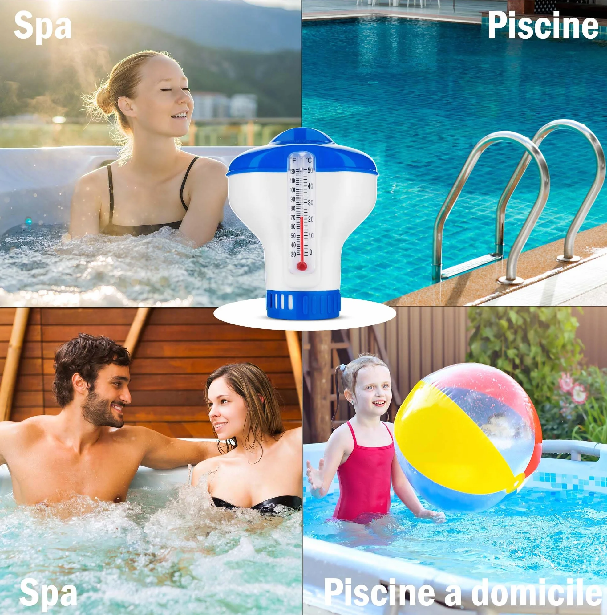 Distributeur de Chlore Flottant avec Thermomètre Intégré pour Piscine et Spas – Contrôle du Débit Réglable