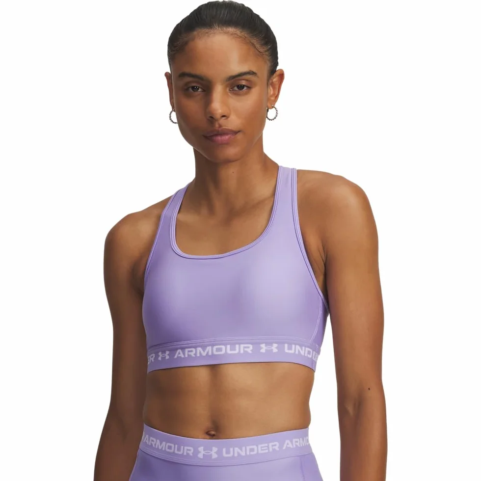 Under Armour UA Crossback Mid Bra, Brassière de sport running femme, Noir/Jet Gris, L