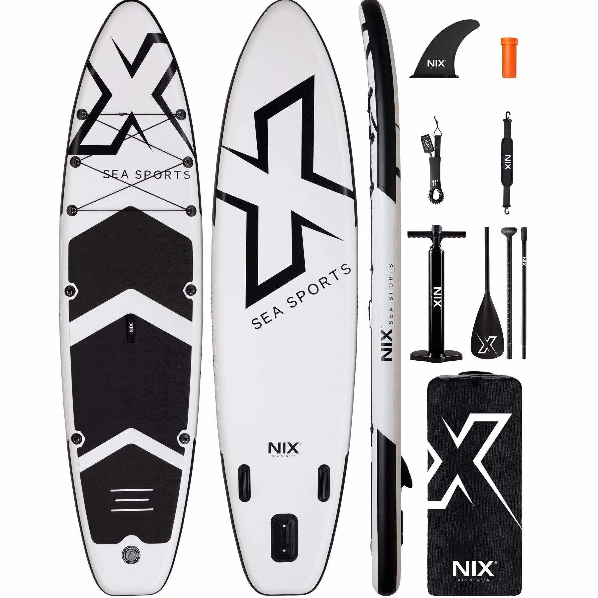 Nixsea Planche de paddle gonflable 335 cm Sup Allround avec accessoires, antidérapante, quille amovible, paddle surf adulte jusqu'à 159 kg