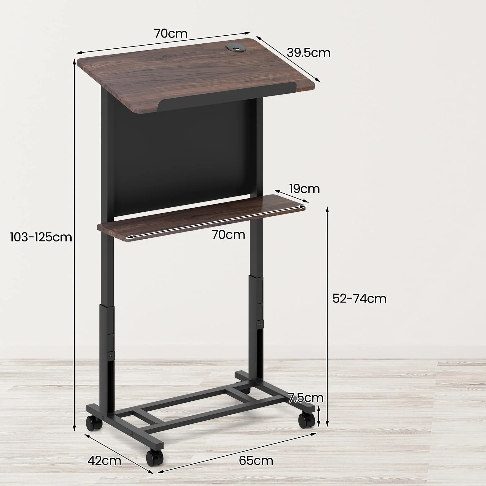 LIFEZEAL Pupitre de Conférence Mobile, Hauteur Réglable 103-125 cm, Plateau Incliné, Roues Universelles