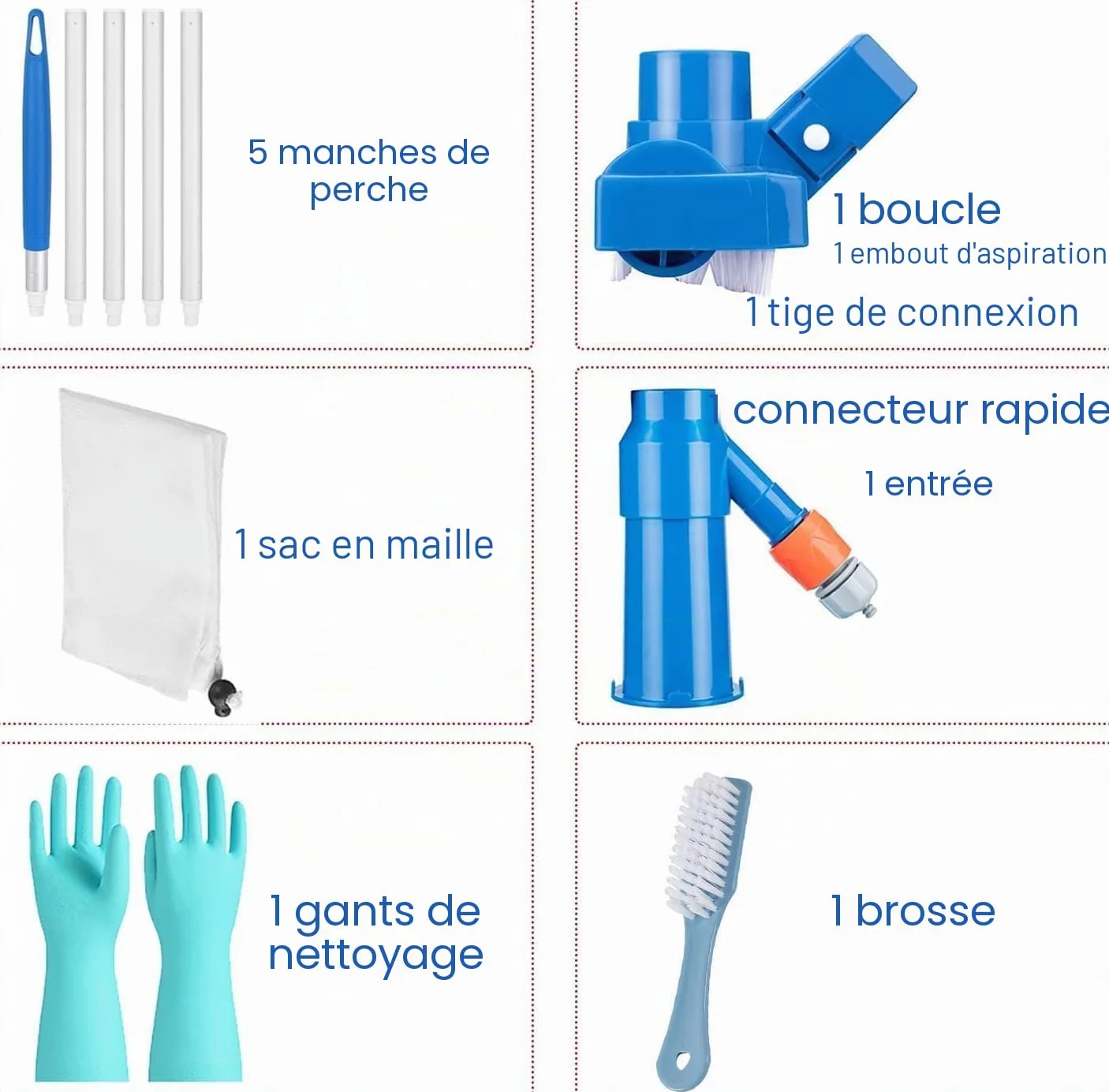 Aspirateur de Piscine, Mini Aspirateur Portable avec 5 Sections de Poteau et Sacs à Filet, Kit Nettoyage Piscine
