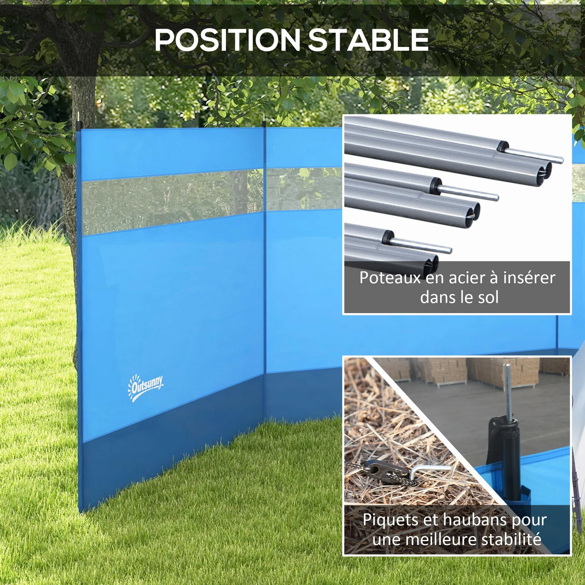 Outsunny Paravent de Camping Brise-Vent de Camping Portable Pliable avec Sac de Transport et poteaux en Acier