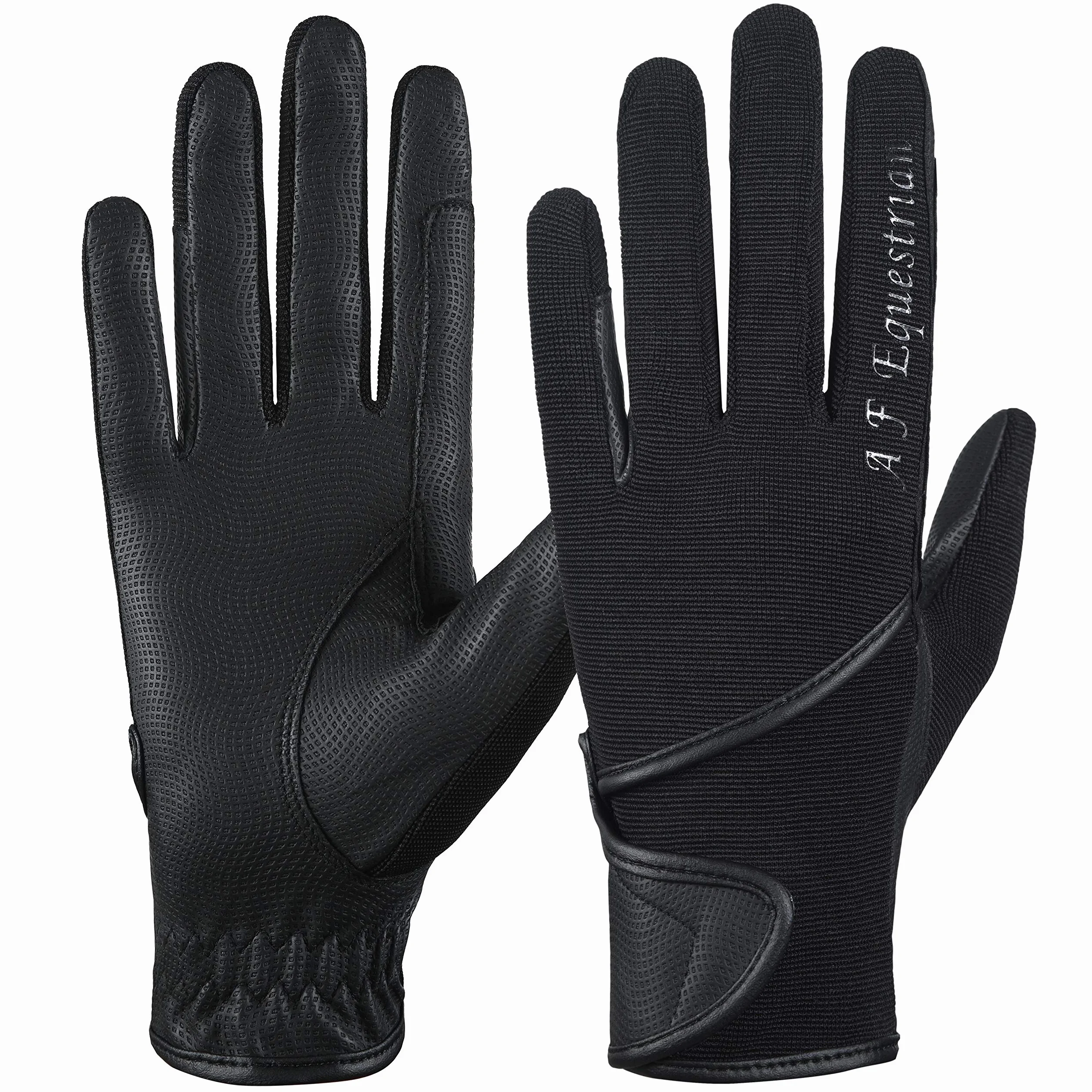AFE Gants d'équitation pour femme - En cuir synthétique - Noir - Tissu stretch - Rose violet - Lilas