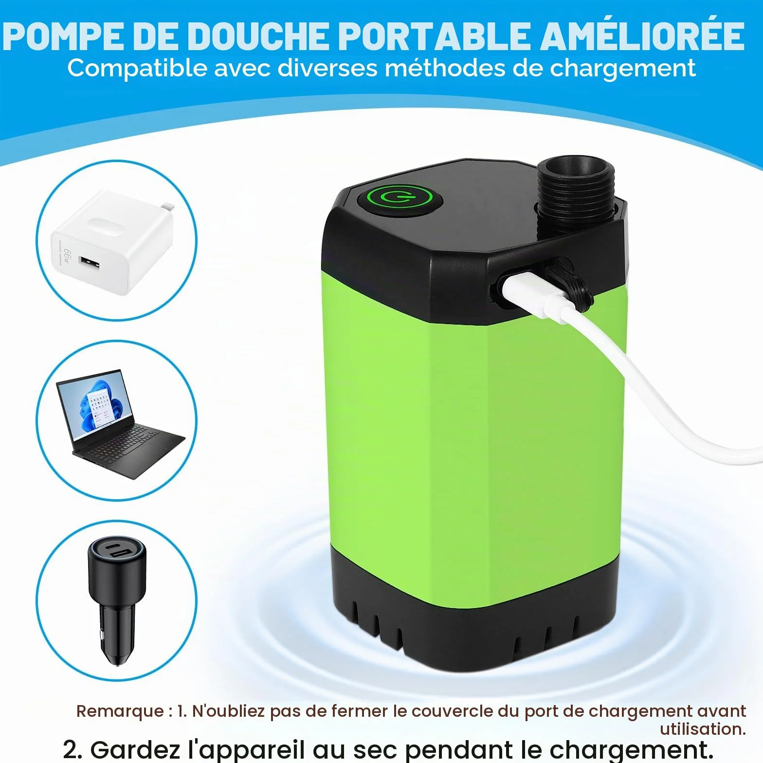 Camping Douche Portable, Kit Douche de Camping, Pompe de Douche Rechargeable de 6000 mAh avec écran Intelligent de la Température et Puissance, pour Camping, Randonnée, Nettoyage de la Voiture