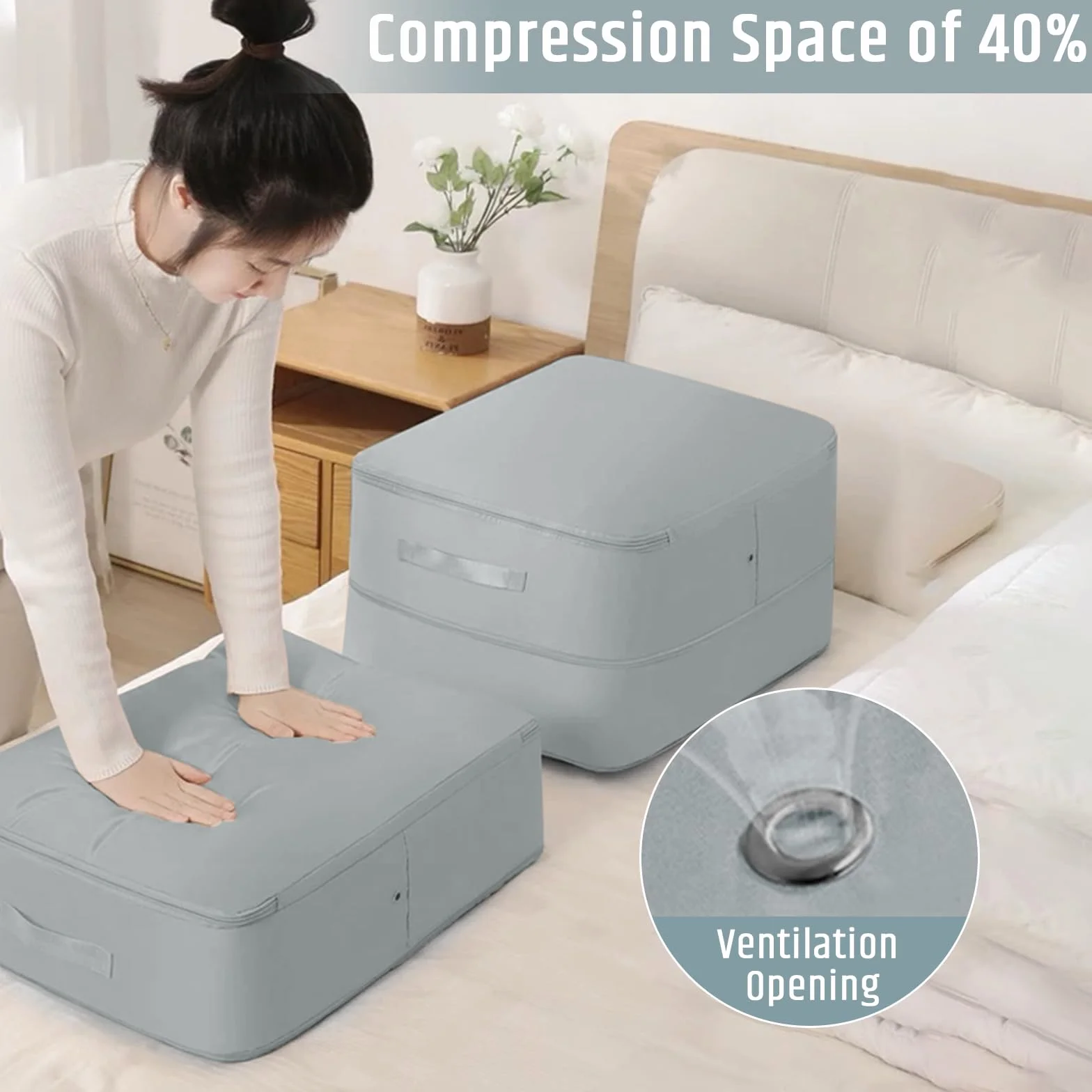 FIVAVA Organisateur d'Auto-Compression Ultra peu Encombrant,Sacs de Rangement Compressible pour Couettes et Vêtements,Sac de Compression Voyage (Gris,L+XL)