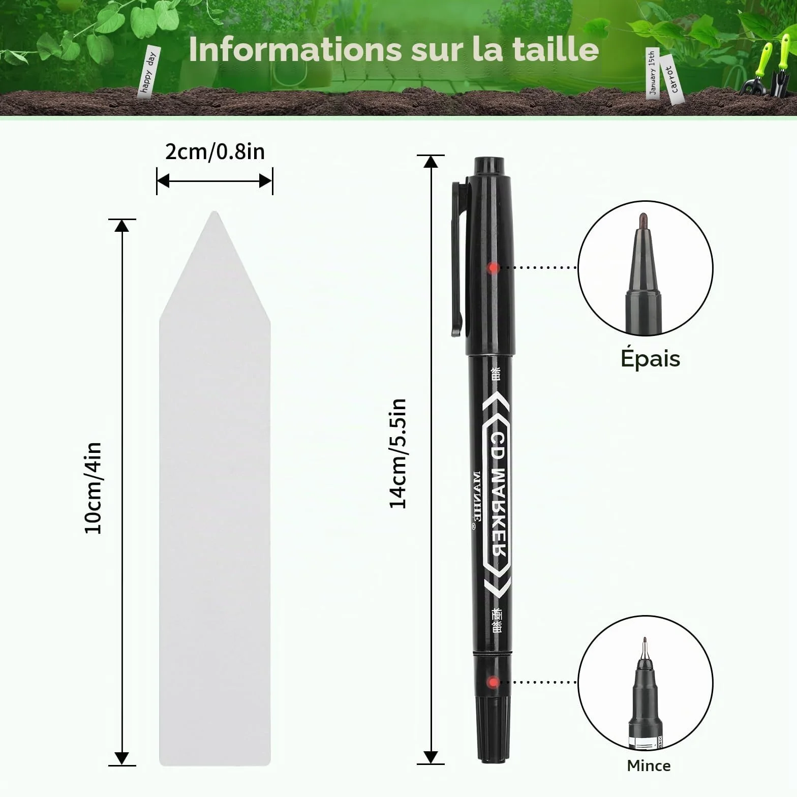 KINGLAKE étiquette en plastique pour plantes 100 pièces 10x2cm blanc