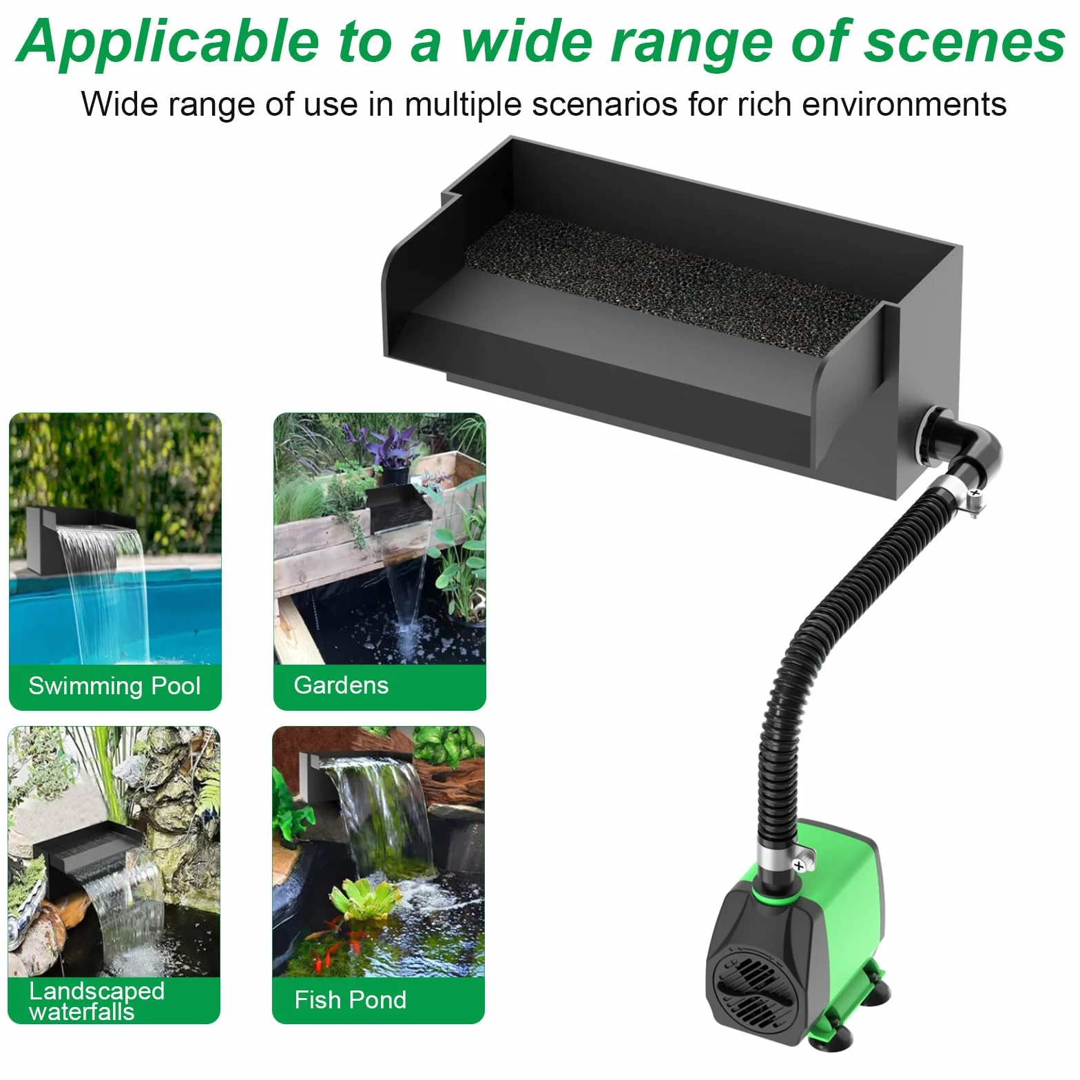 Pompe de bassin Cascade acier inoxydable noir 45 W 3000 l/h pour étang jardin