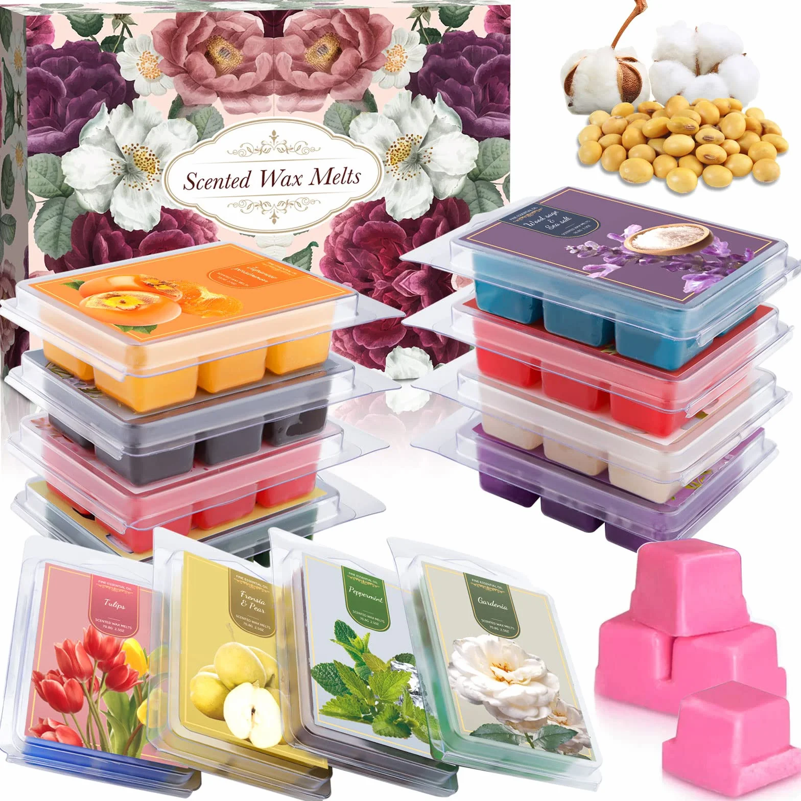 Fondants Parfumés Cire de Soja Naturelle 12 Paquets Brûle Parfum Cire Parfumée Cadeau
