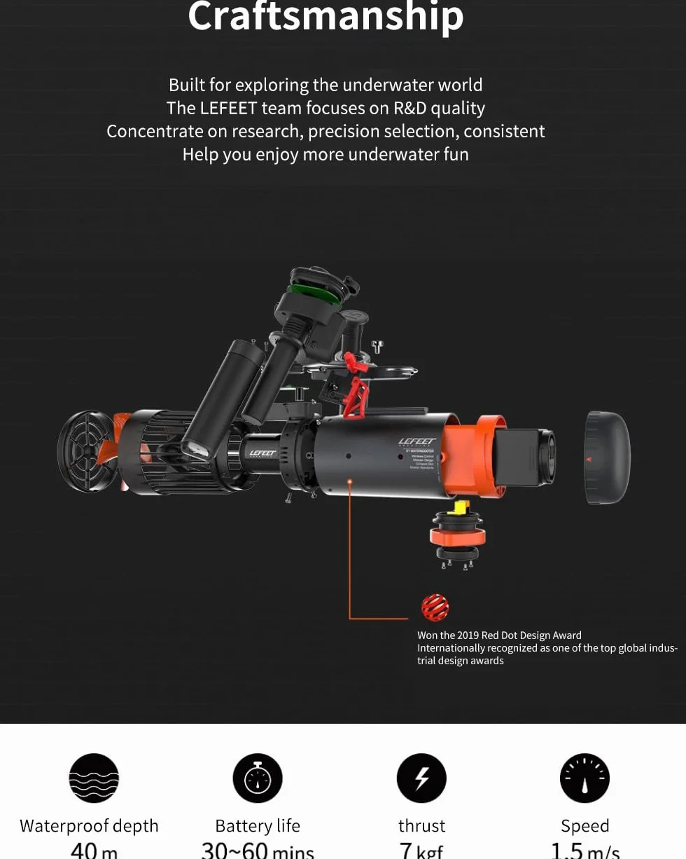 S1 Pro Scooter de mer sous-Marin, 4,2 mph électrique Jet Ski Hélice Scuba, 40 m de sécurité étanche 3 Niveaux de Vitesse Rechargeable Planche de Surf électrique pour Les plongées Peu Profondes