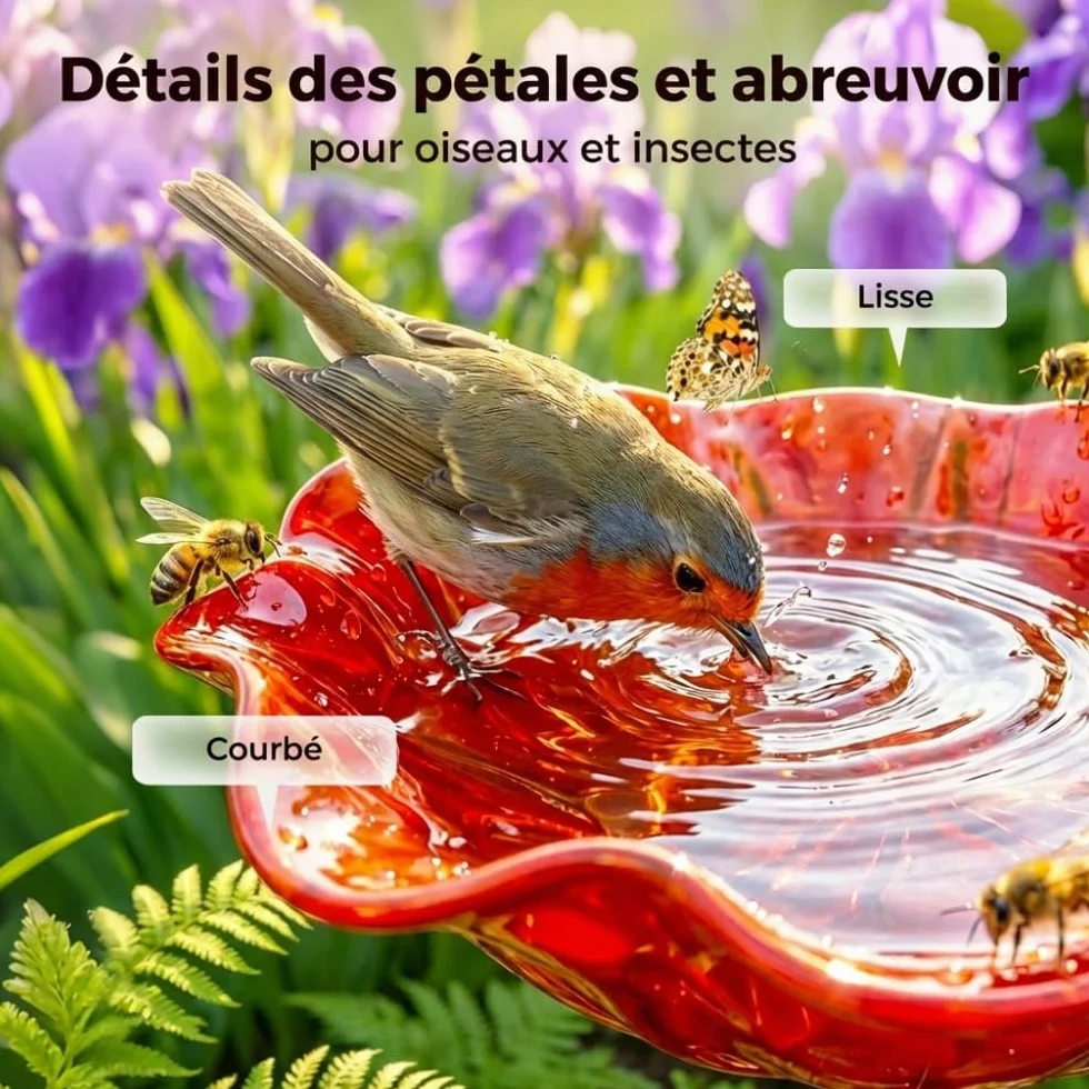 Mangeoire Oiseaux Exterieur en Fonte, Abreuvoir Bain Oiseaux Hauteur, Decoration Jardin (Rouge 2 Pcs)