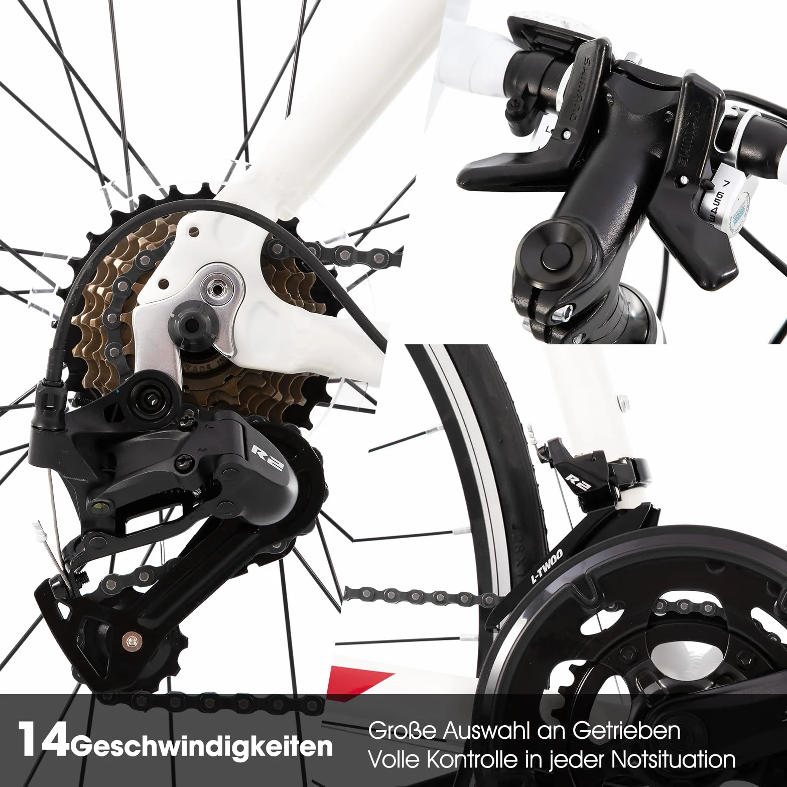 Hiland Vélo de Route 28" 700C 14 Vitesses pour Adultes, Taille du Cadre 530 mm, Blanc